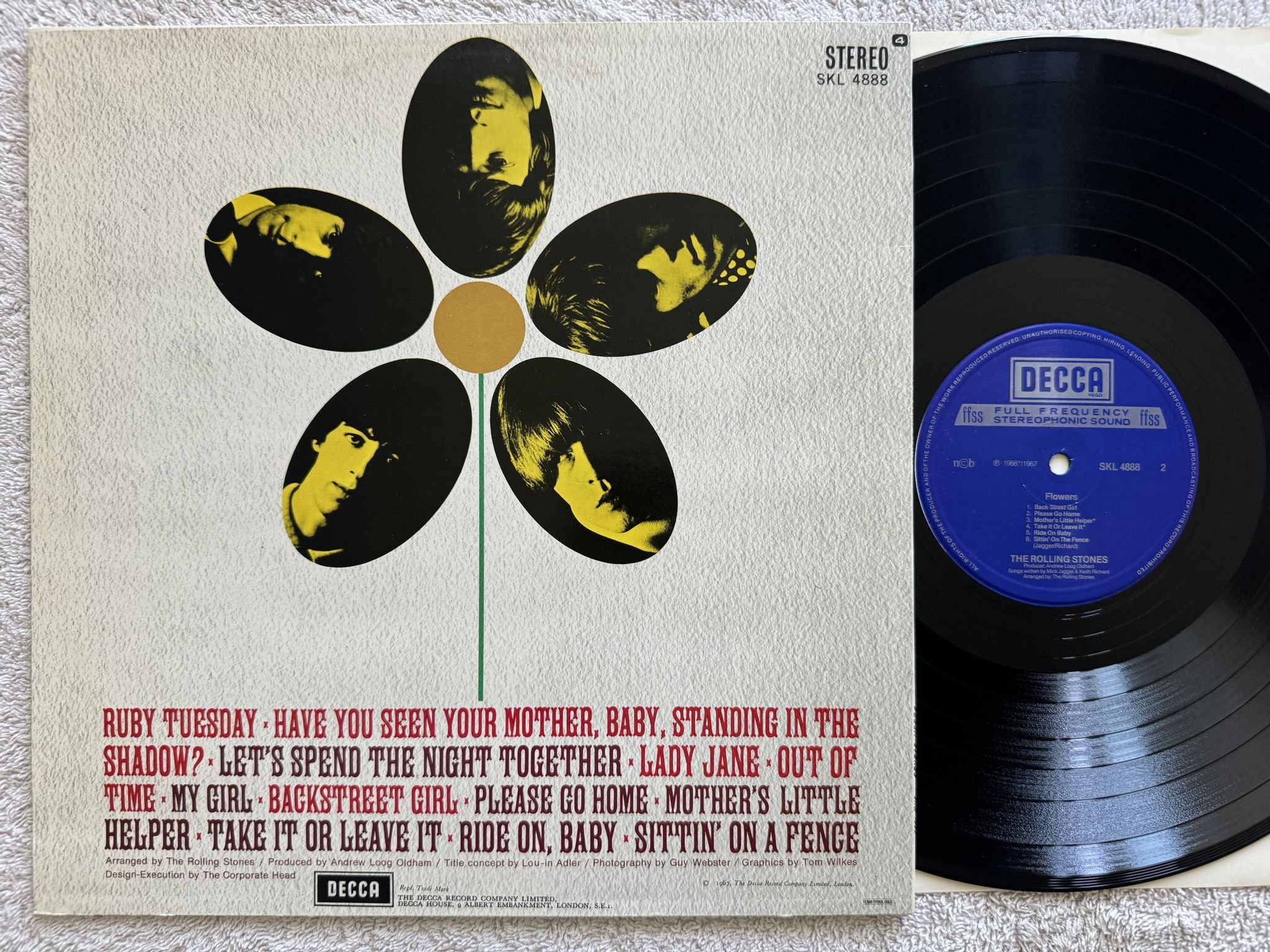 Omslagsbild för skivan THE ROLLING STONES flowers LP re ncb DECCA SKL 4888