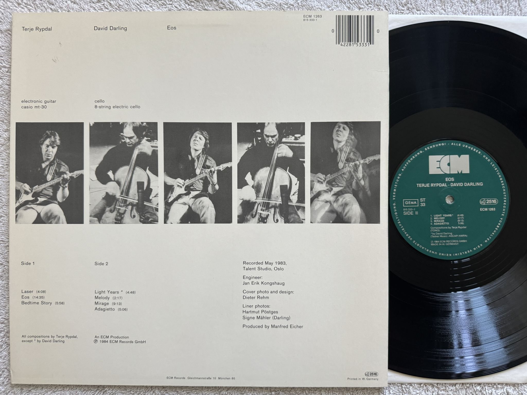 Omslagsbild för skivan TERJE RYPDAL / DAVID DARLING eos LP -84 Ger ECM 1263