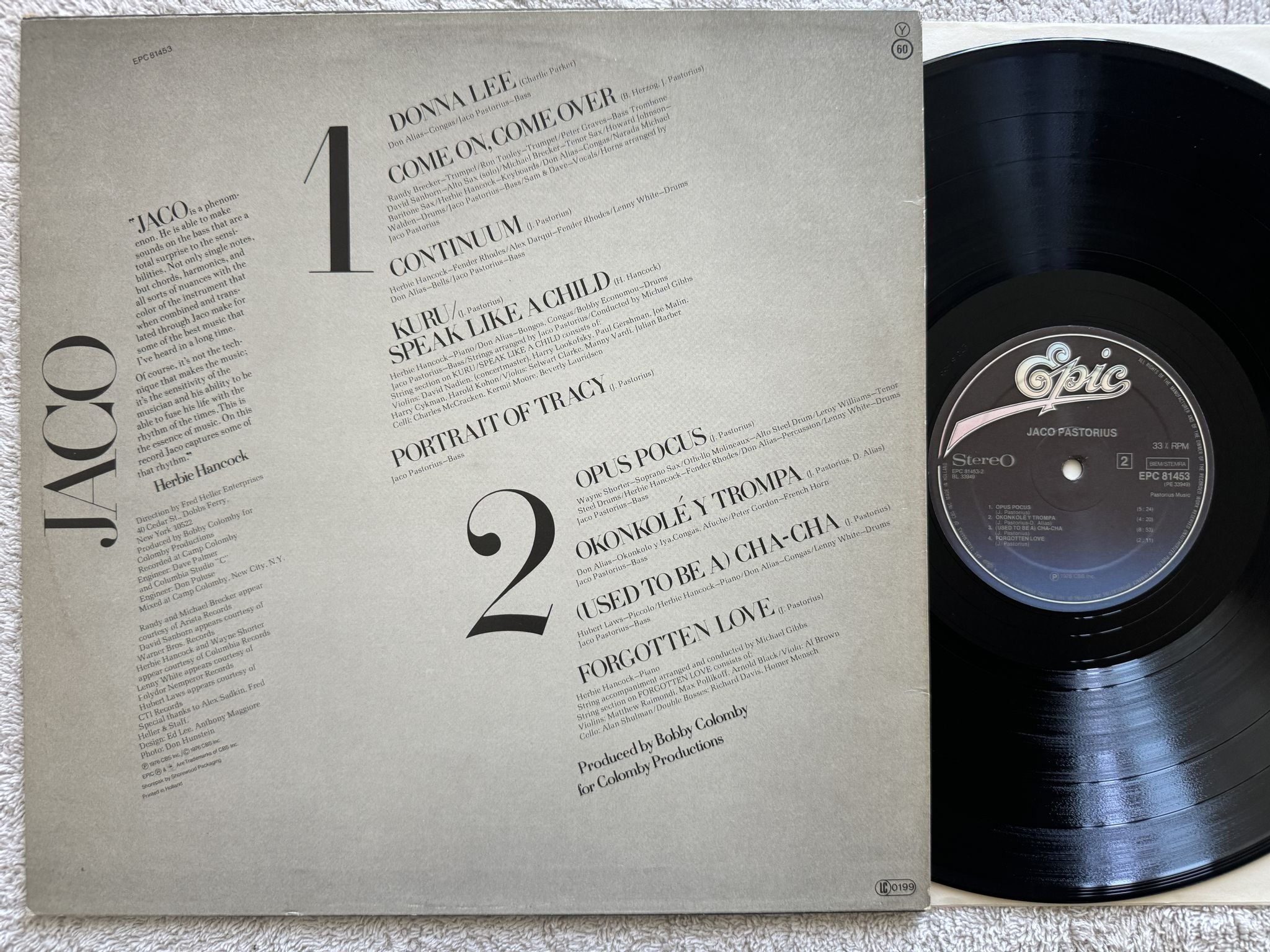 Omslagsbild för skivan JACO PASTORIUS s/t LP Ger EOIC EPC 81453