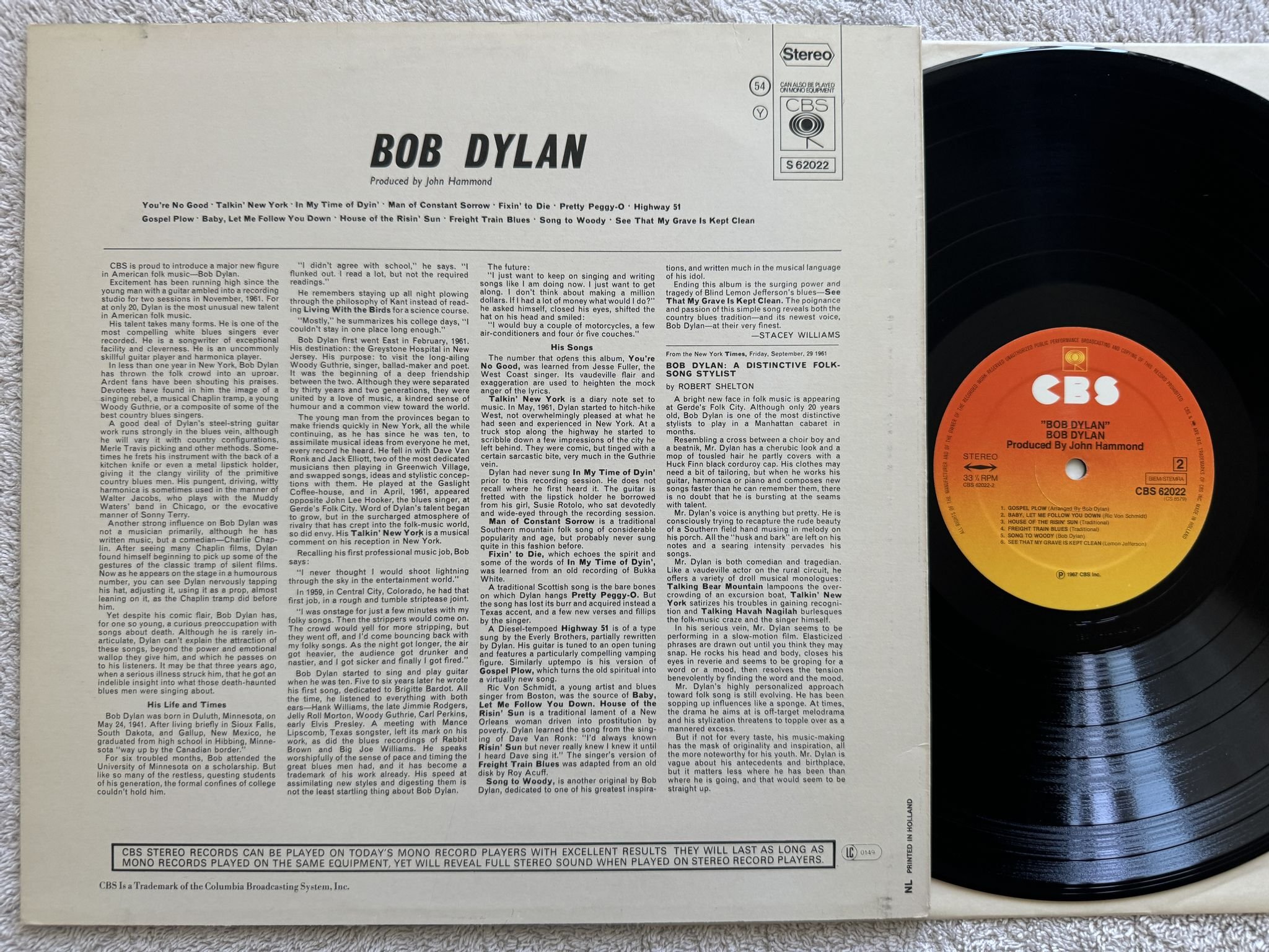 Omslagsbild för skivan BOB DYLAN s/t LP re Hol CBS 62022