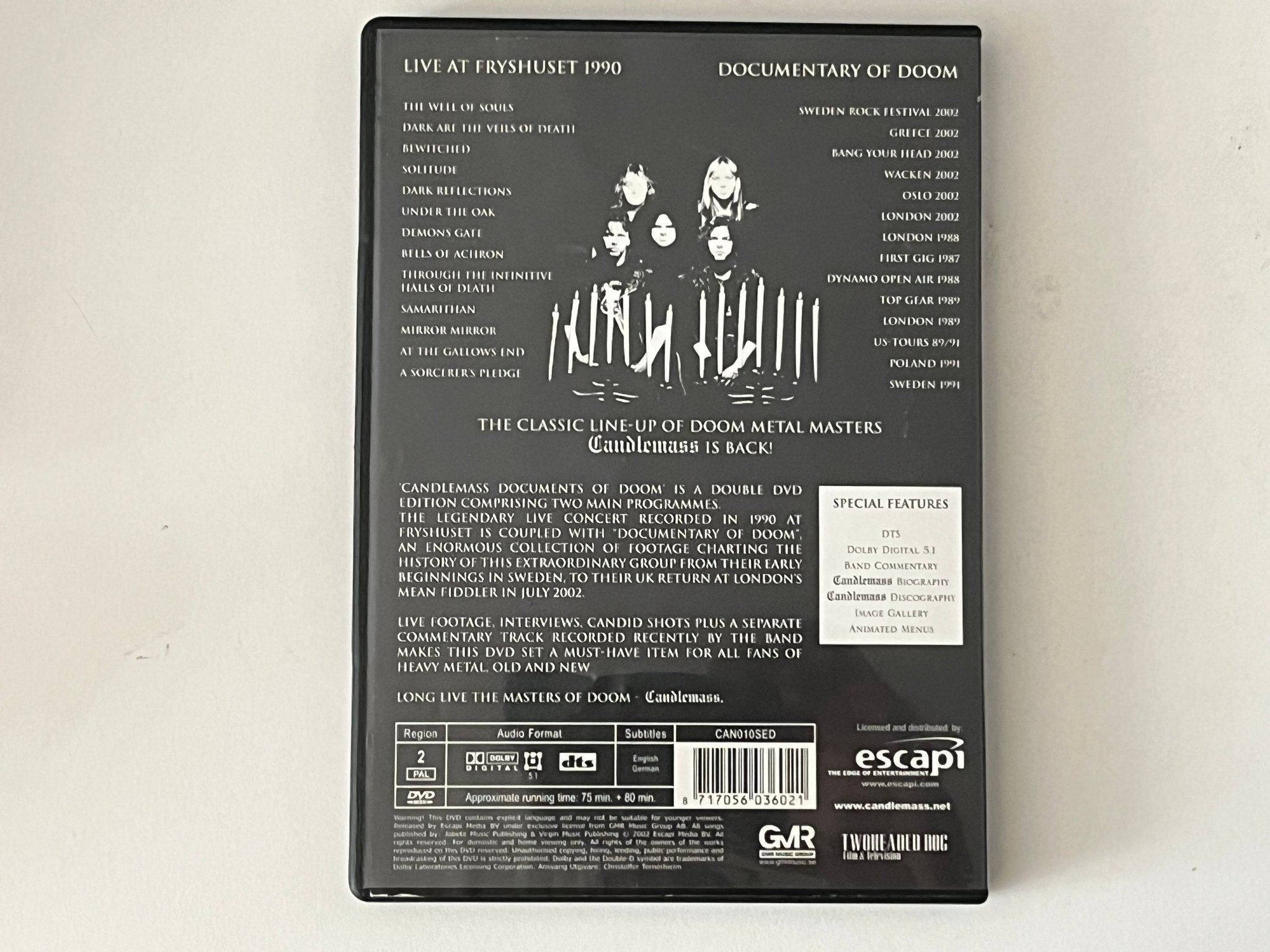 Omslagsbild för skivan CANDLEMASS live at Fryshuset 1990 DVD 2002 ESCAPI *** Signed by all ***