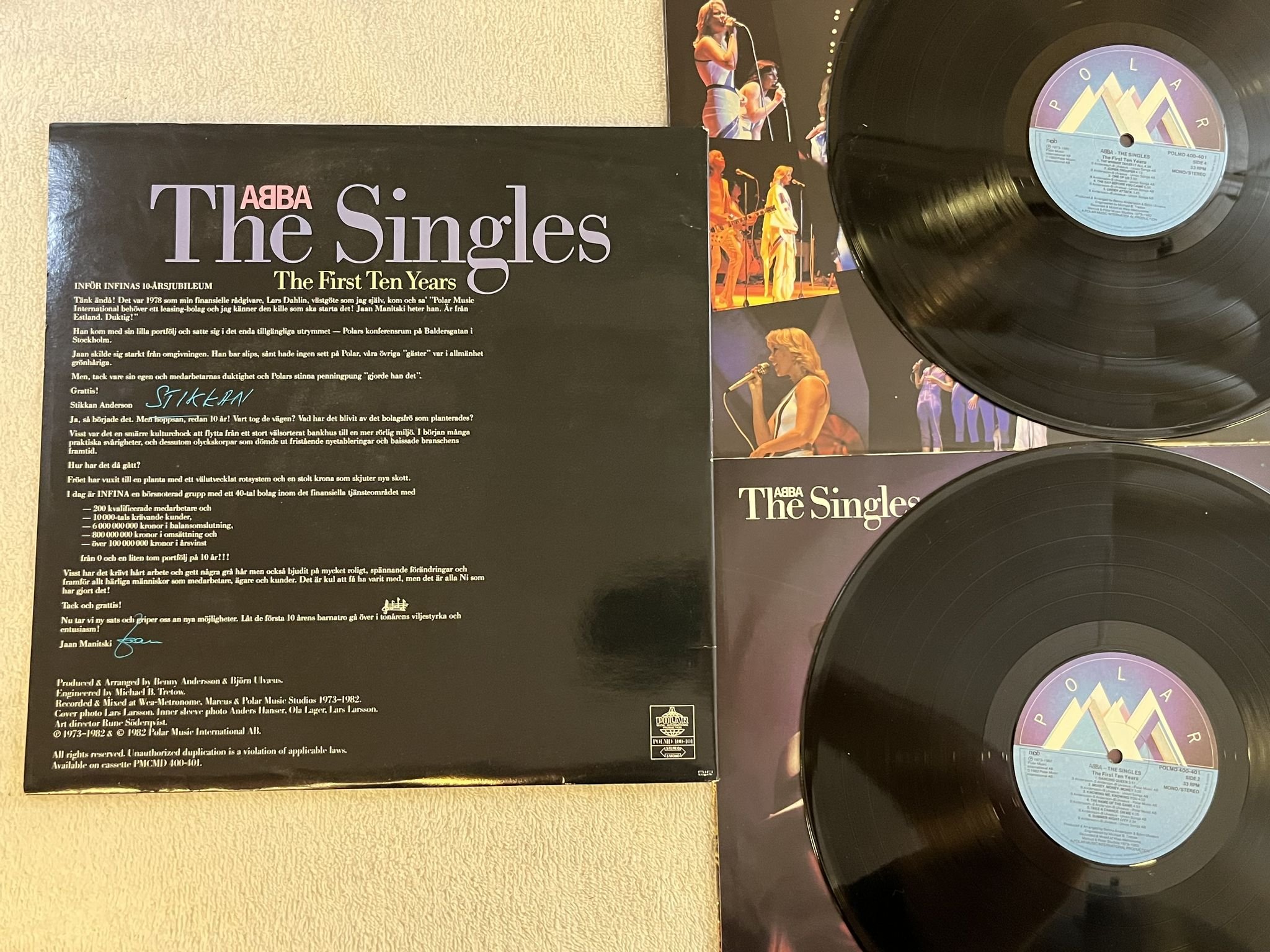 Omslagsbild för skivan ABBA The Singles (The First Ten Years) 2xLP -82 Swe POLAR POLMD 400-401 promo