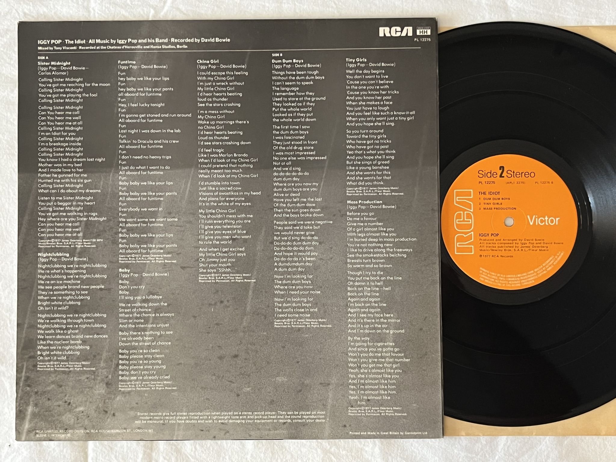 Omslagsbild för skivan IGGY POP the idiot LP -77 UK RCA PL 12275 ***CLASSIC ***