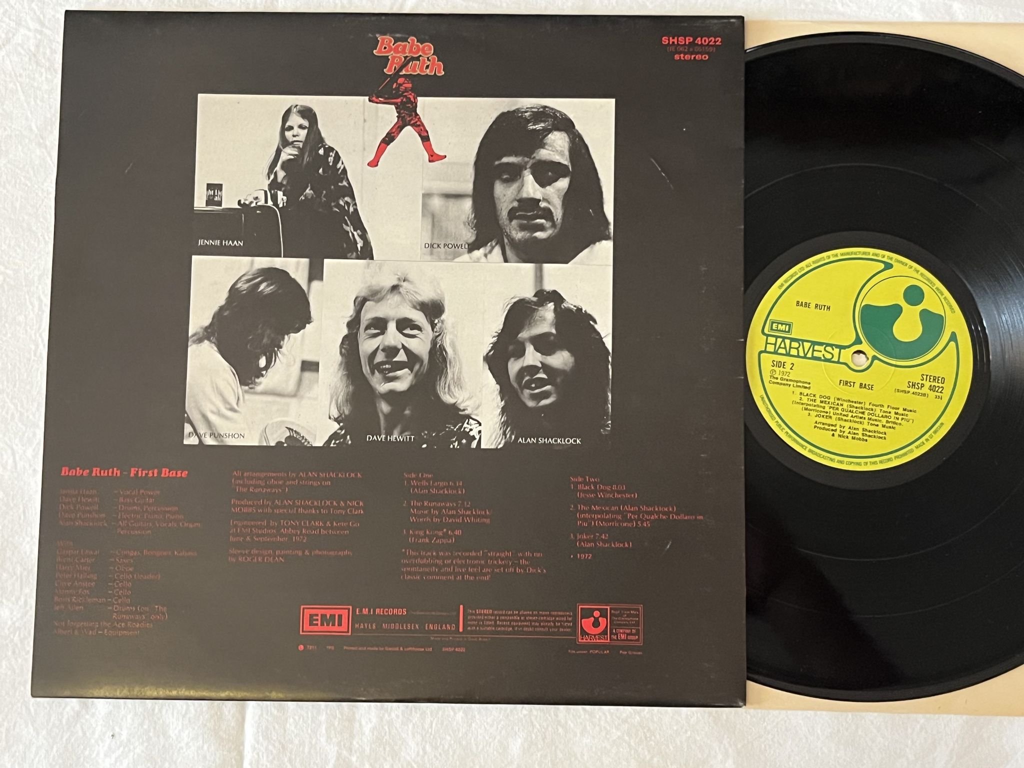 Omslagsbild för skivan BABE RUTH first base LP -72 UK HARVEST SHSP 4022 ** THE MEXICAN **