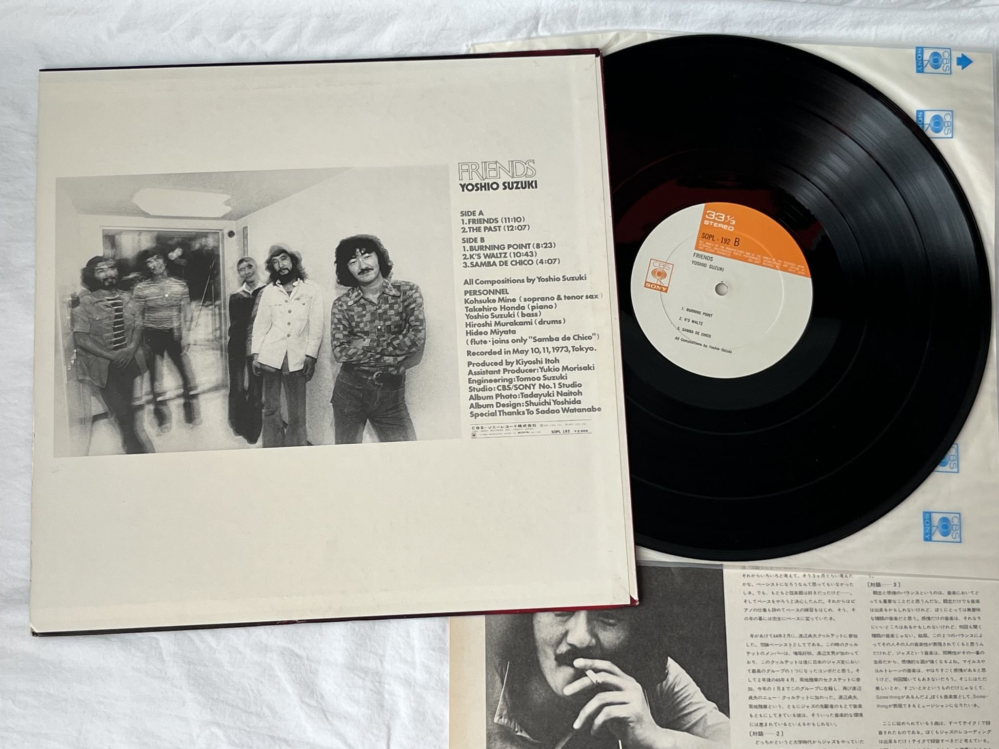 Omslagsbild för skivan YOSHIO SUZUKI friends LP -73 Japan CBS/SONY SOPL-192 *** RARE JAZZ ***