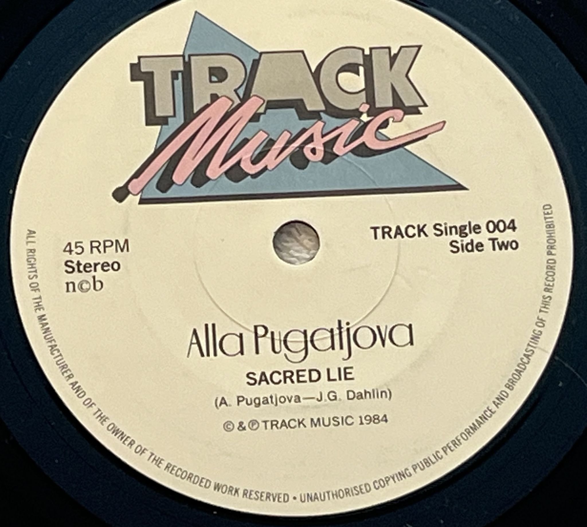 Omslagsbild för skivan ALLA PUGATJOVA capitan, capitan 7" -84 Swe TRACK Single 004 ** Rare **