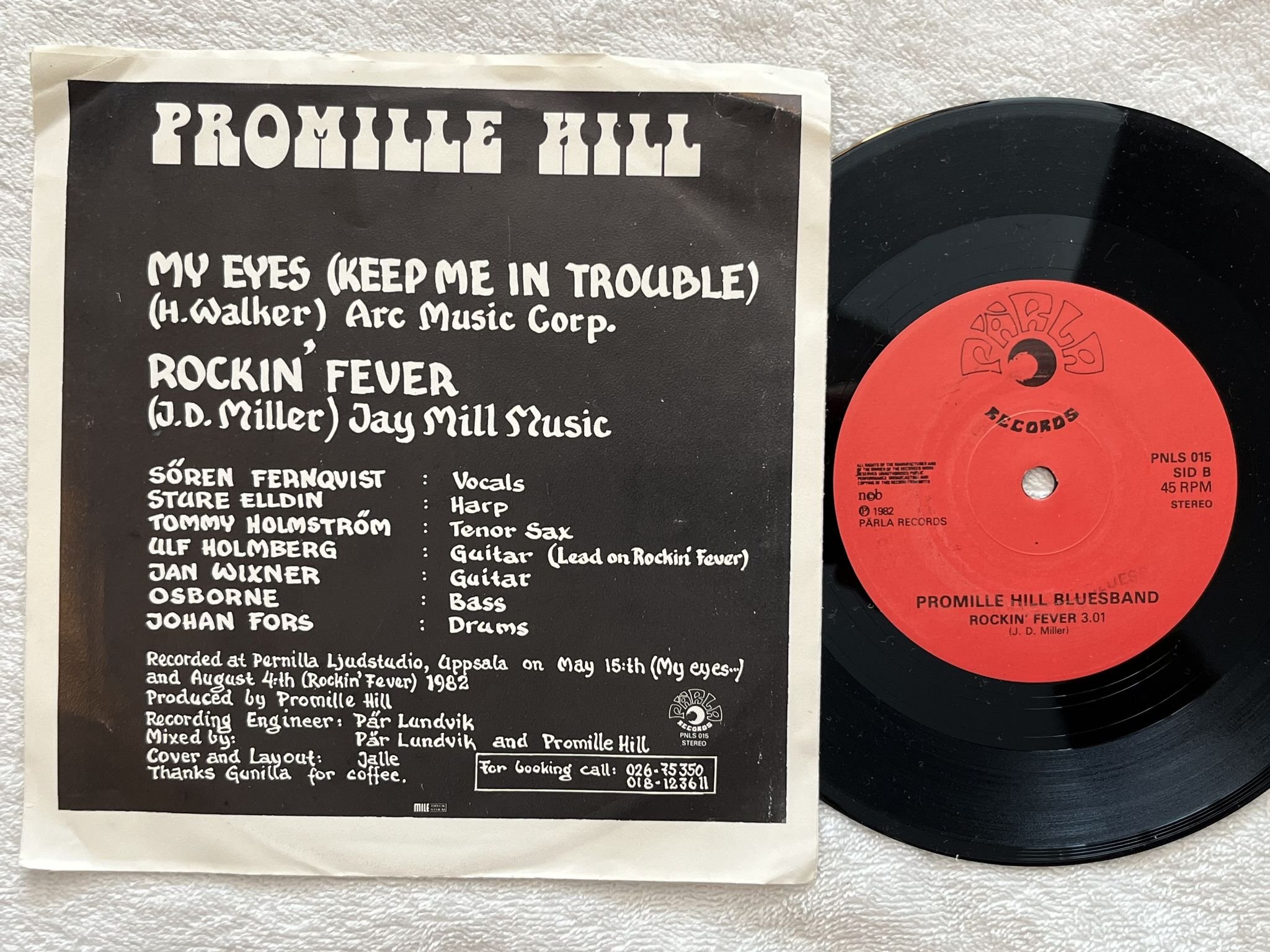 Omslagsbild för skivan PROMILLE HILL BLUESBAND my eyes 7" -82 Swe PÄRLA PNLS 015 ** Blues rock **