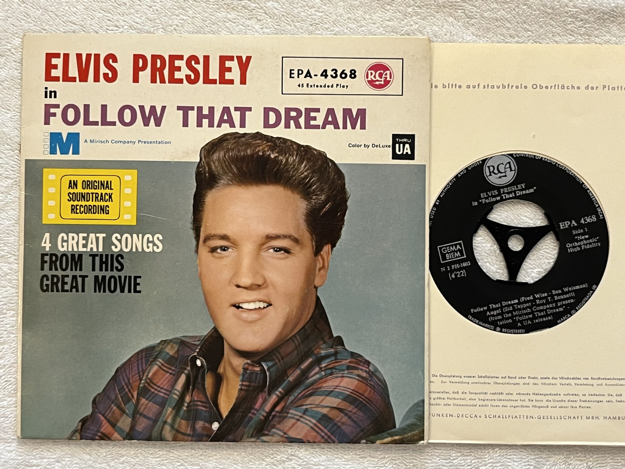 Omslagsbild för skivan ELVIS PRESLEY Follow That Dream 7" -62 Ger RCA EPA 4368