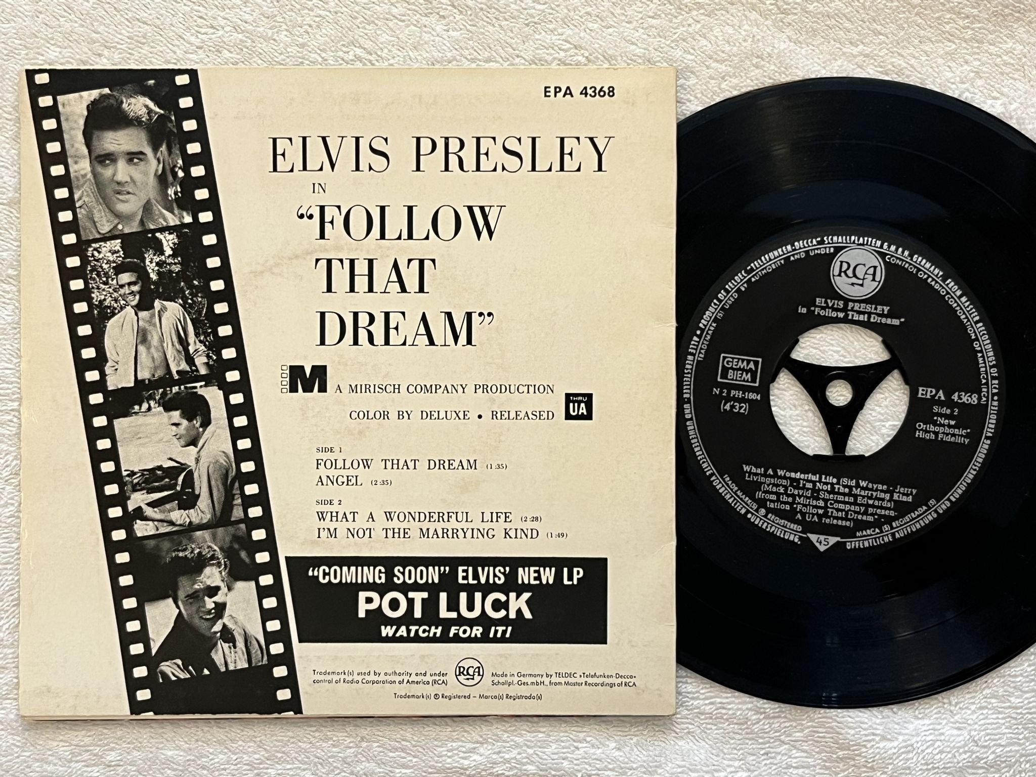 Omslagsbild för skivan ELVIS PRESLEY Follow That Dream 7" -62 Ger RCA EPA 4368