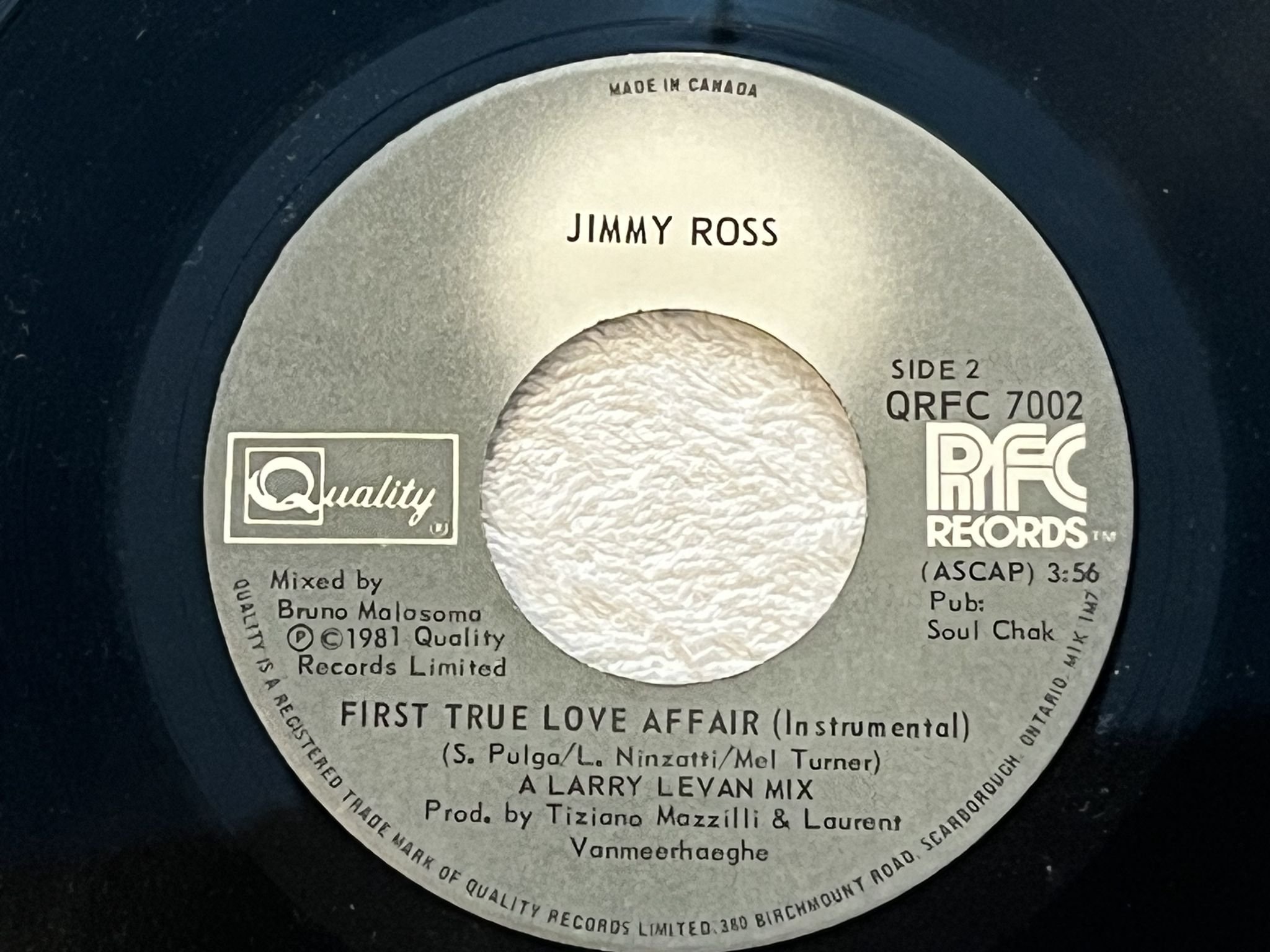 Omslagsbild för skivan JIMMY ROSS first true love affair 7" -81 Can RFC QRFC 7002 *** CLASSIC ***