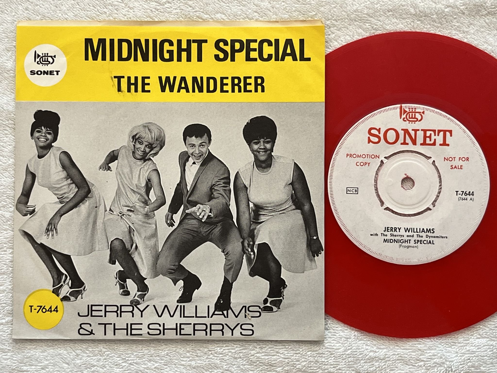 Omslagsbild för skivan JERRY WILLIAMS w/ THE SHERRYS Midnight Special 7" -65 SAMPLE COPY / RED VINYL