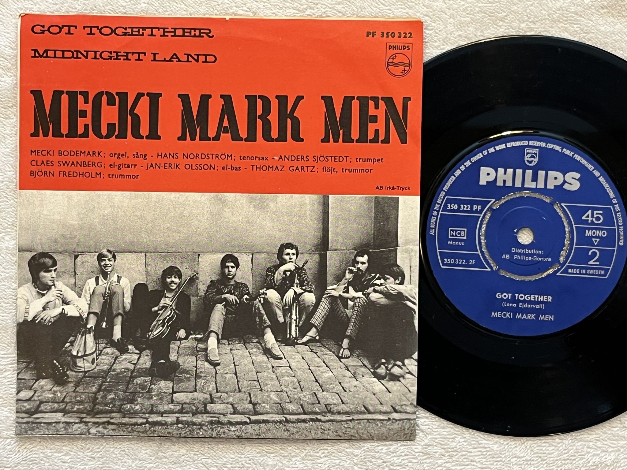 Omslagsbild för skivan MECKI MARK MEN Got Together 7" -67 Swe PHILIPS 350 322 PF ** PSYCH ROCK **