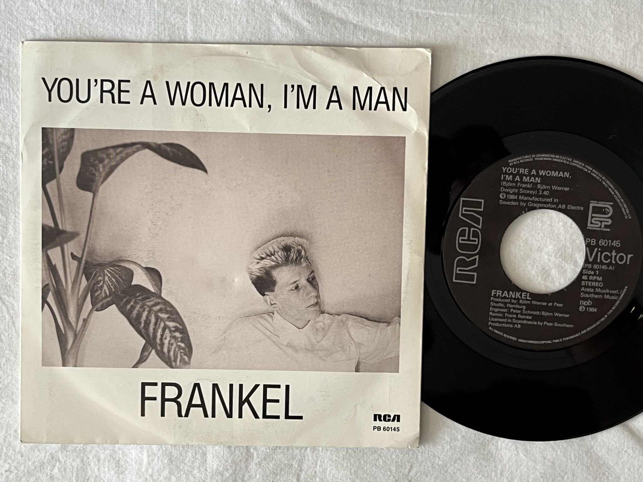 Omslagsbild för skivan FRANKEL you're a woman I'm a man 7" -84 RCA PB 60145 ** Synth-Pop **