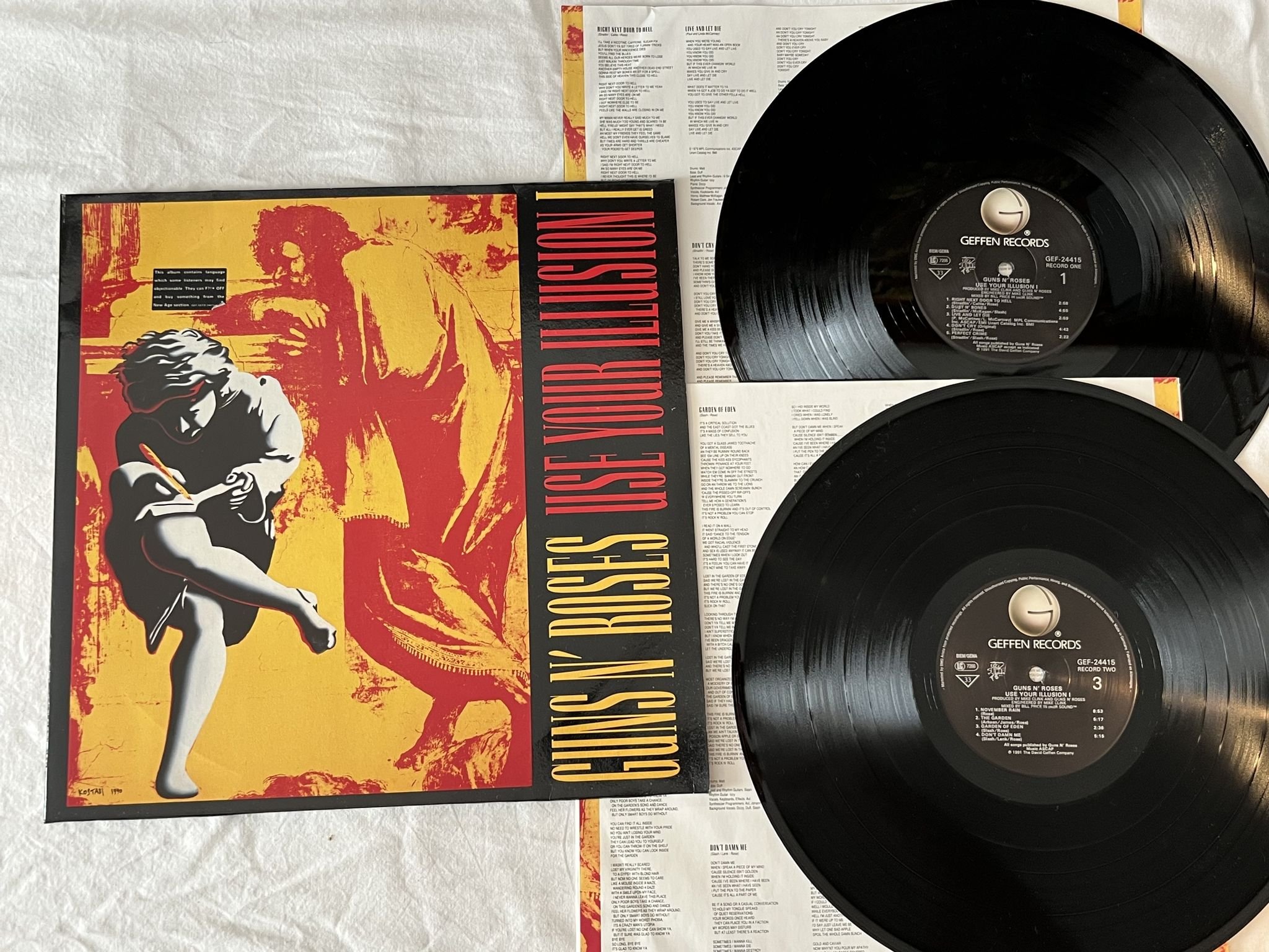 Omslagsbild för skivan GUNS N ROSES use your illusion I LP -91 Ger GEFFEN GEF 24415 ** Yeah ! ! ! **
