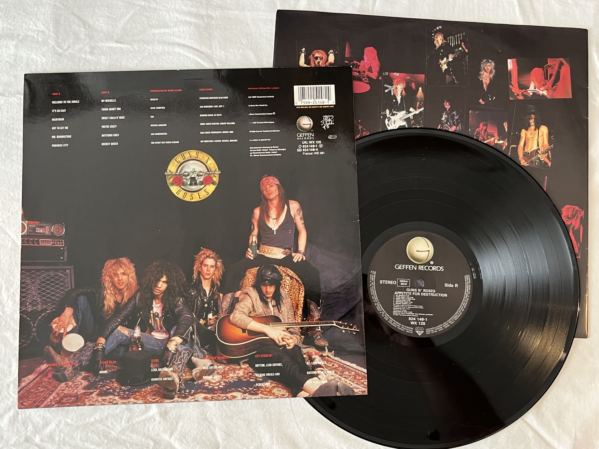 Omslagsbild för skivan GUNS N ROSES appetite for destruction LP -87 Ger GEFFEN 924 148-1 ** CLASSIC **