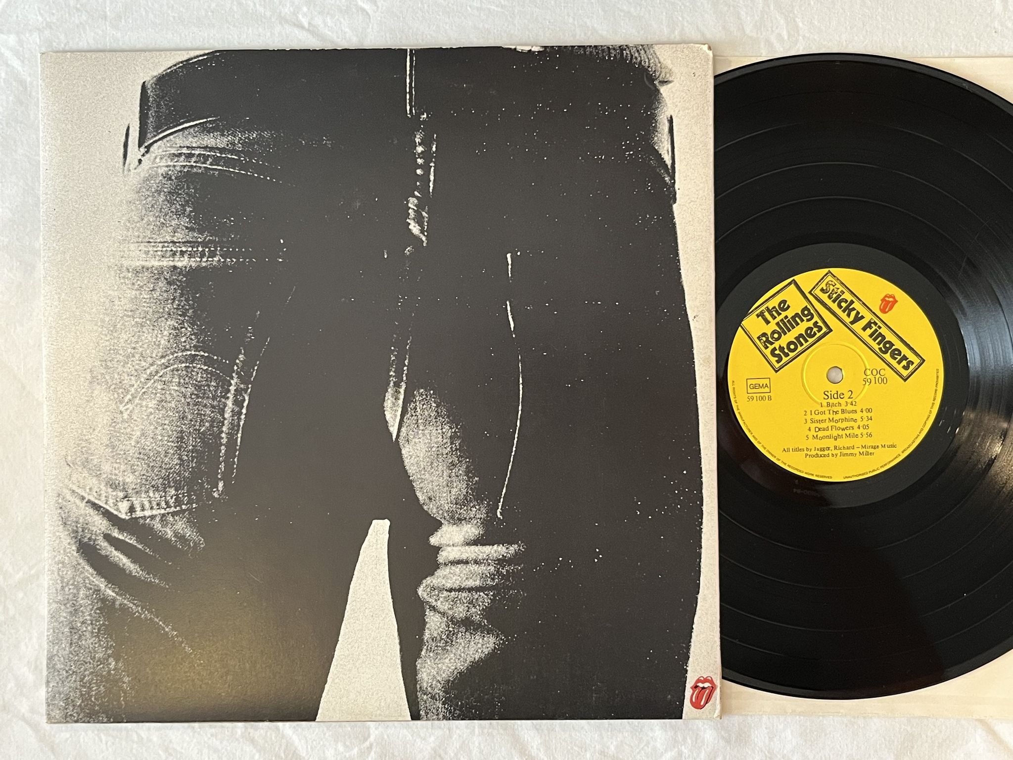 Omslagsbild för skivan THE ROLLING STONES sticky fingers LP Ger COC 59100 *** Andy Warjol Pop Art ***