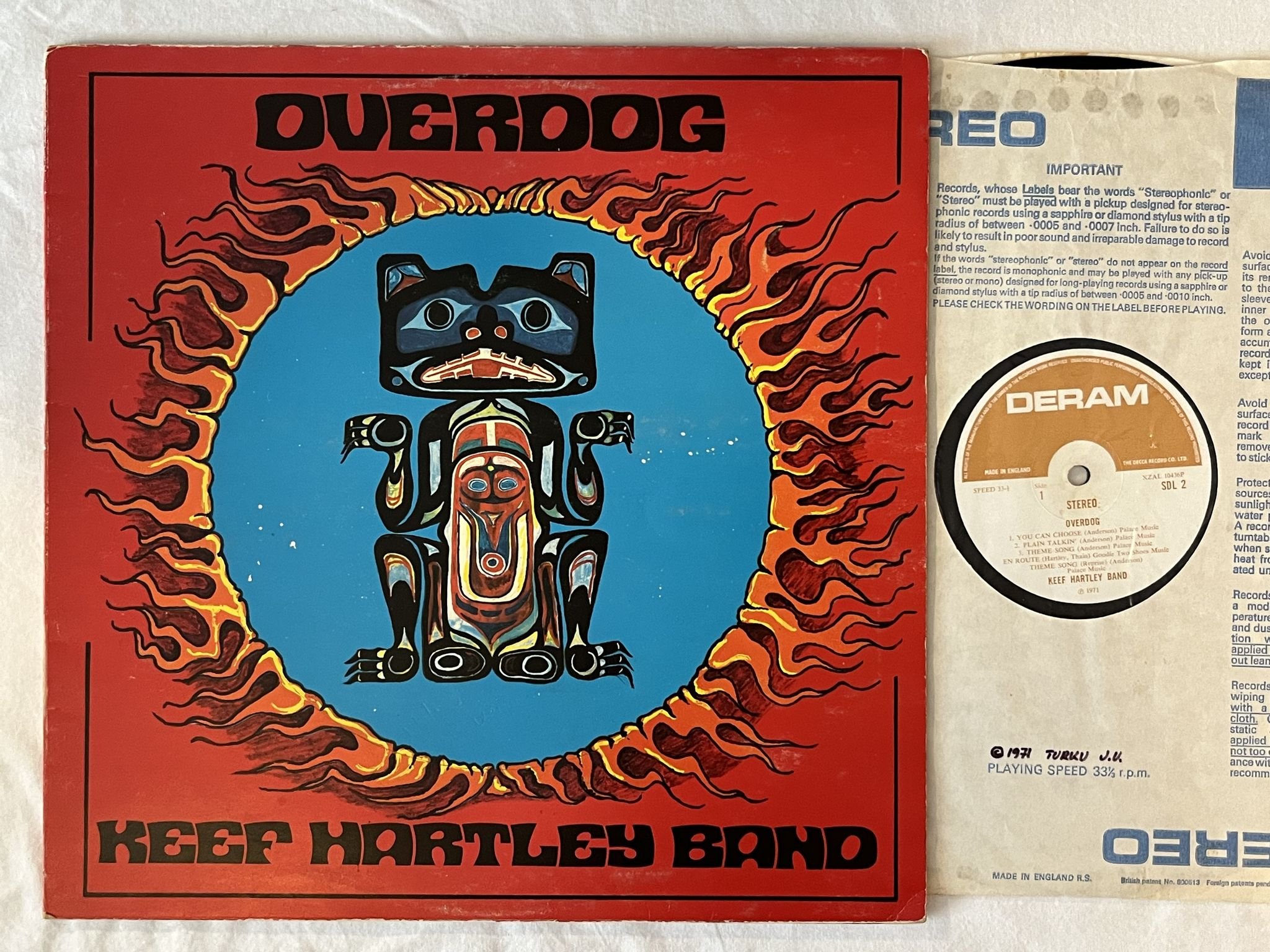Omslagsbild för skivan KEEF HARTLEY BAND Overdog LP -71 UK DERAM SDL 2