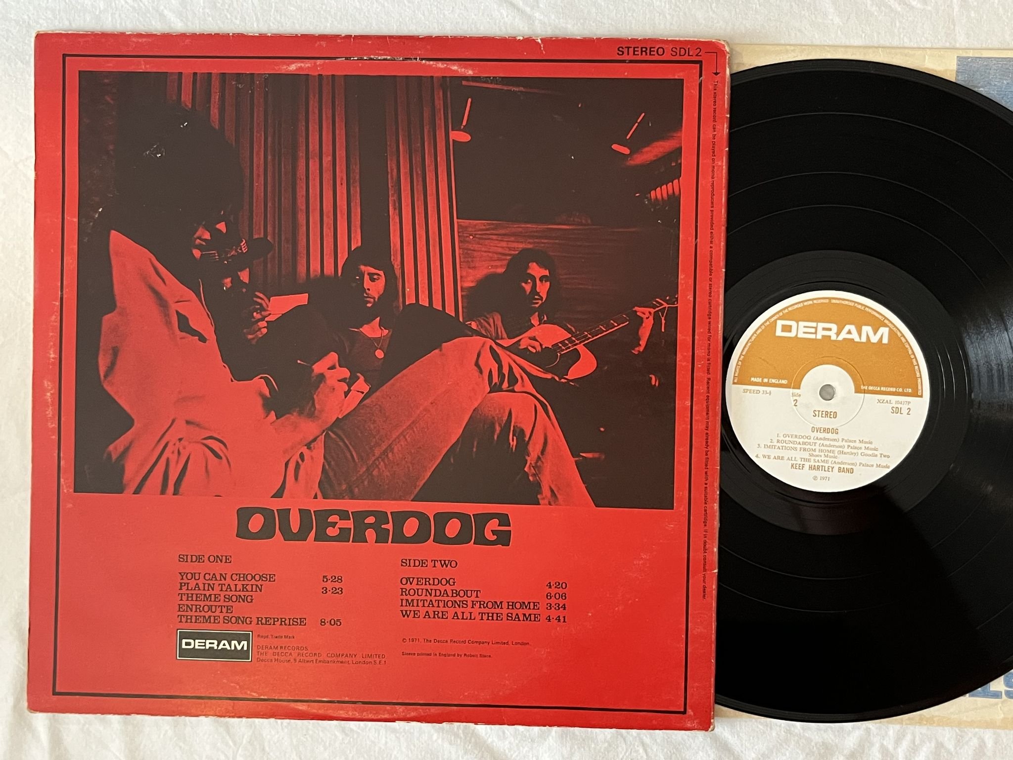 Omslagsbild för skivan KEEF HARTLEY BAND Overdog LP -71 UK DERAM SDL 2