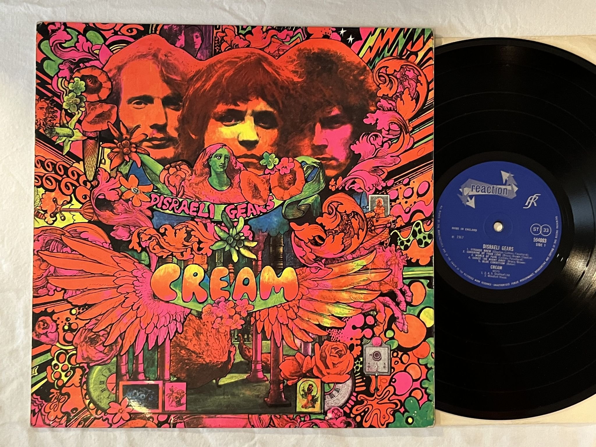 Omslagsbild för skivan CREAM disraeli gears LP -67 UK REACTION 594003 ** Laminated on both sides **