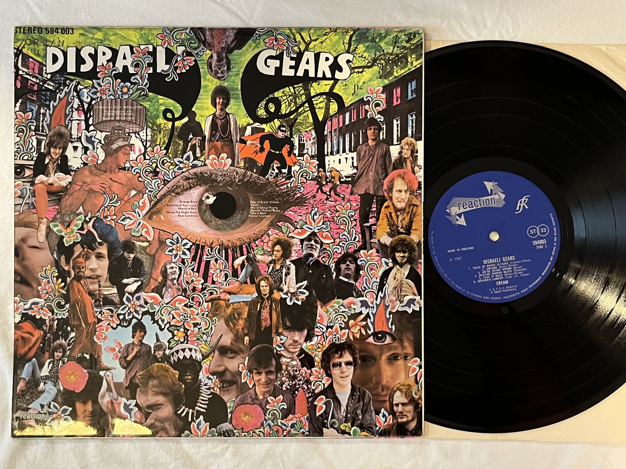 Omslagsbild för skivan CREAM disraeli gears LP -67 UK REACTION 594003 ** Laminated on both sides **
