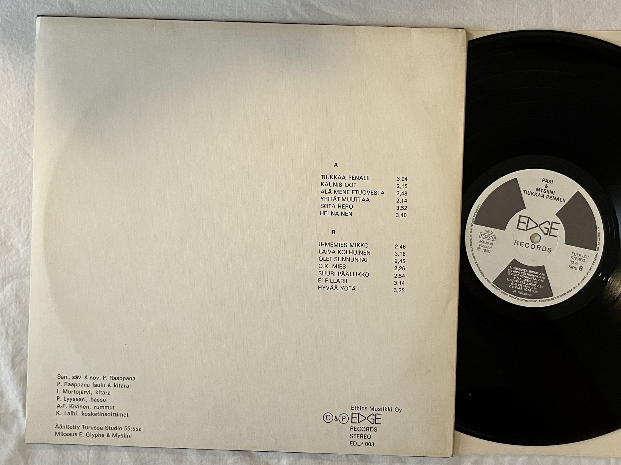 Omslagsbild för skivan PASI & MYSIINI Nimim. Tiukkaa Penalii LP -80 Finland EDGE EDLP 003 * Rare !! *