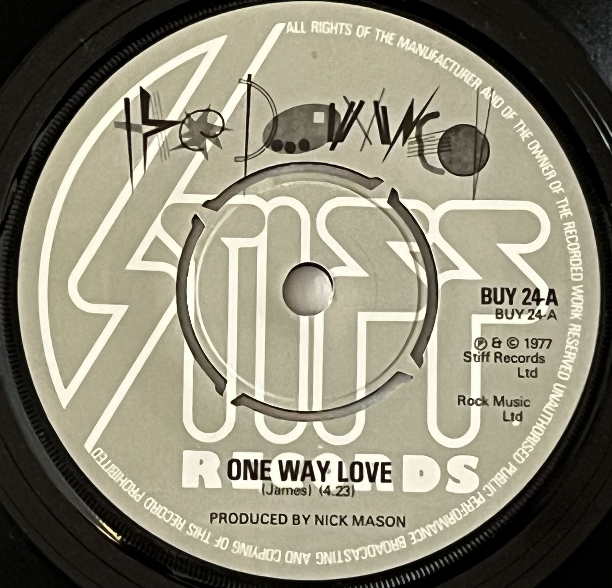 Omslagsbild för skivan THE DAMNED one way love 7" -77 UK STIFF RECORDS BUY 24