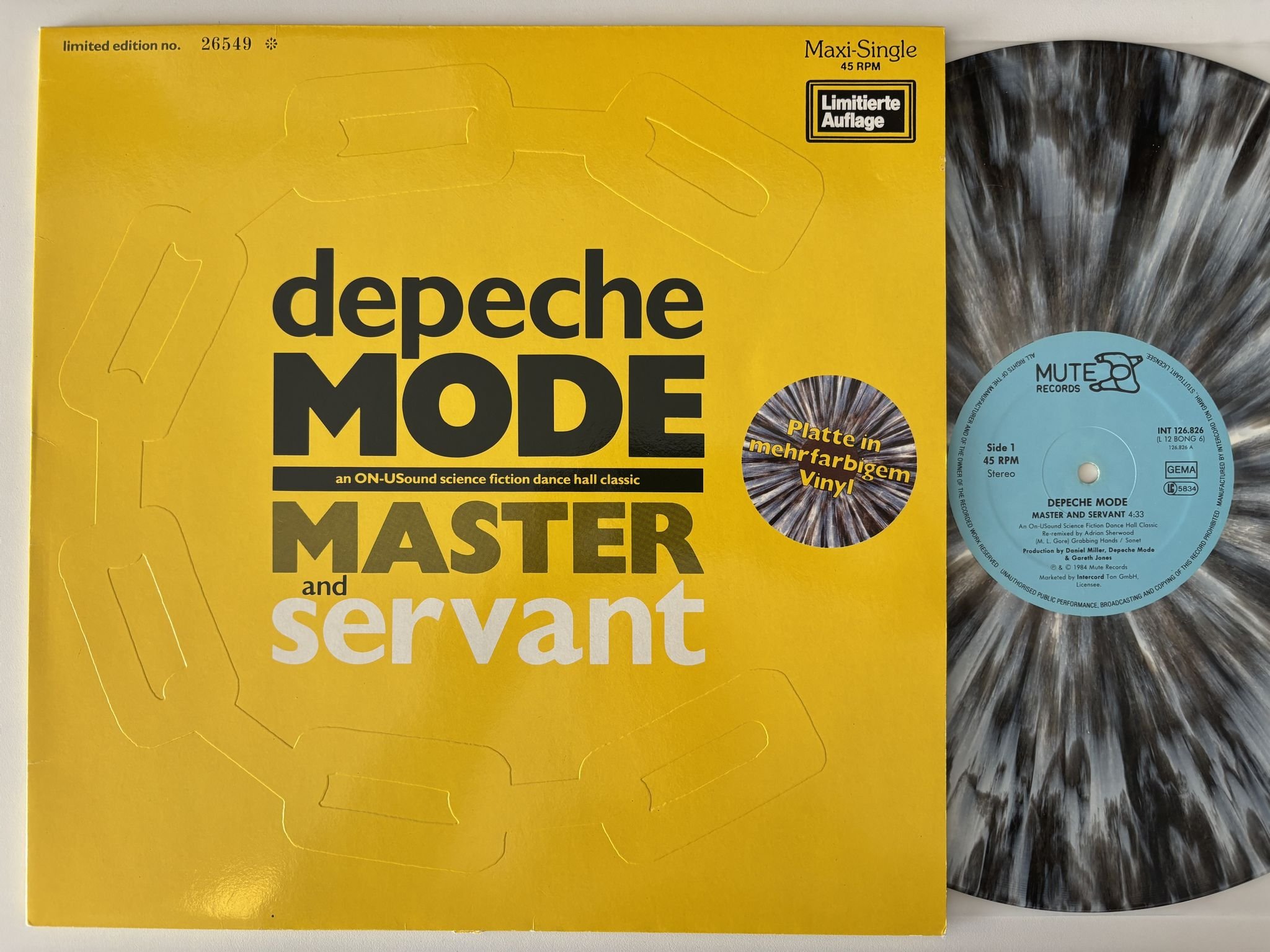 Omslagsbild för skivan DEPECHE MODE master and servant 12" 84 Ger MUTE INT 126826 ** Grey Marbled **