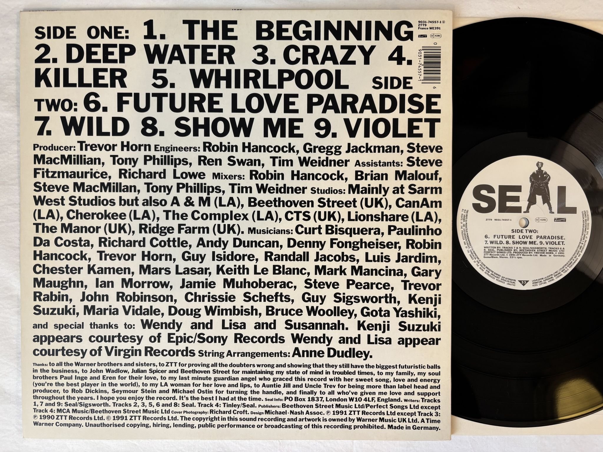 Omslagsbild för skivan SEAL s/t LP -91 ZZT 9031-74557-1 *** CRAZY ***