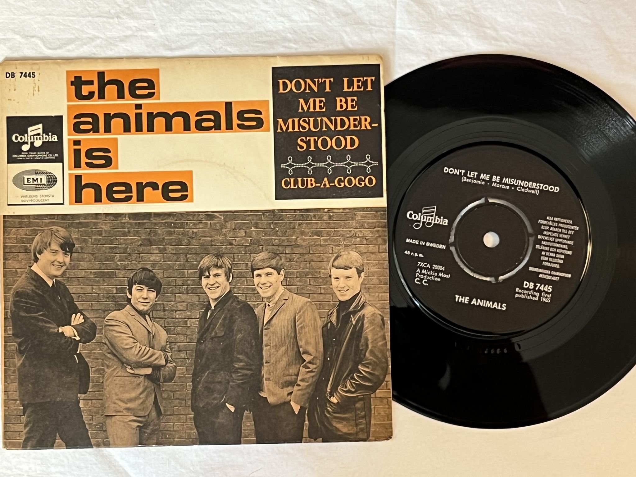 Omslagsbild för skivan ANIMALS don't let me be misunderstood 7" -65 Swe COLUMBIA DB 7445