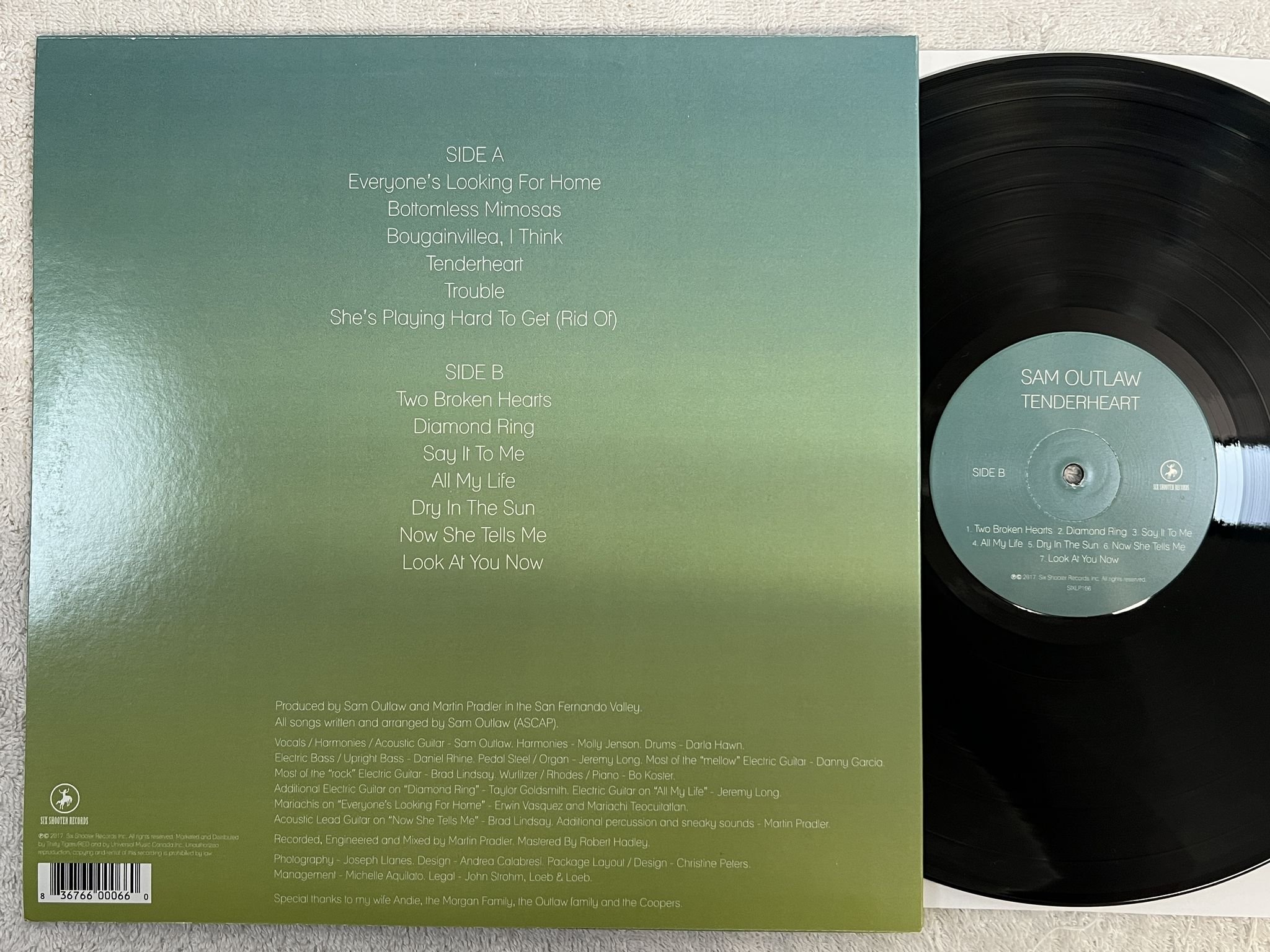 Omslagsbild för skivan SAM OUTLAW Tenderheart LP 2017 SIX SHOOTER SIXLP106