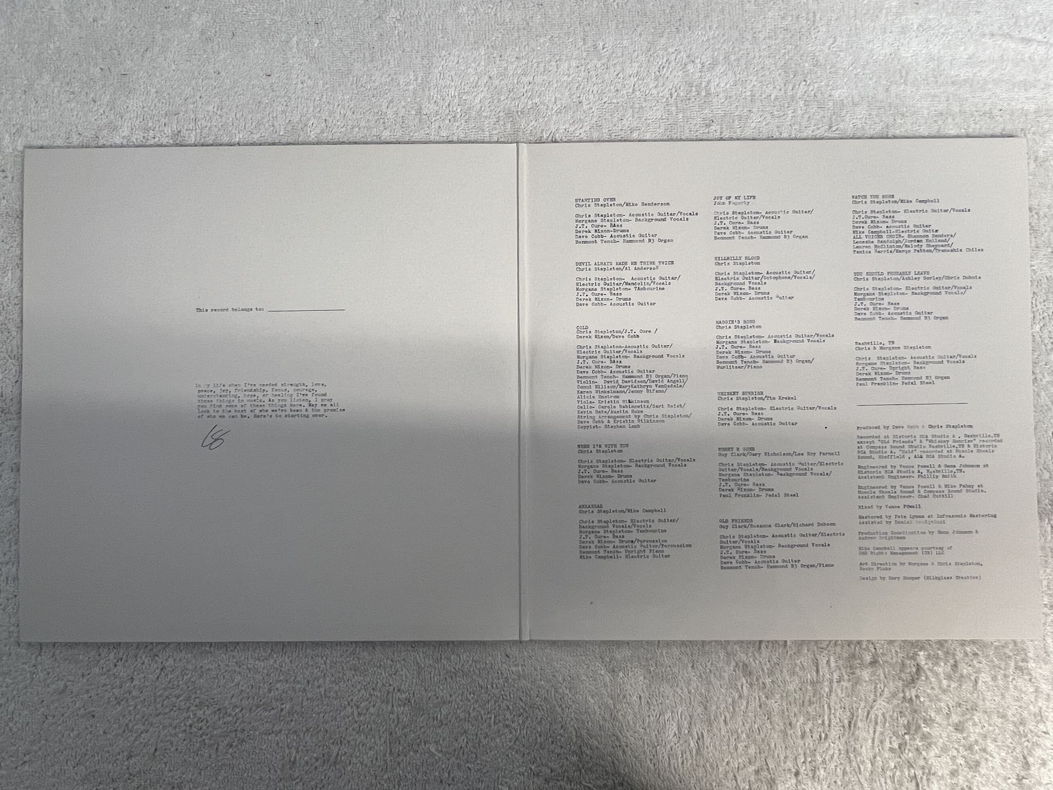 Omslagsbild för skivan CHRIS STAPLETON Starting Over 2xLP 2020 MERCURY NASHVILLE 00602435030074