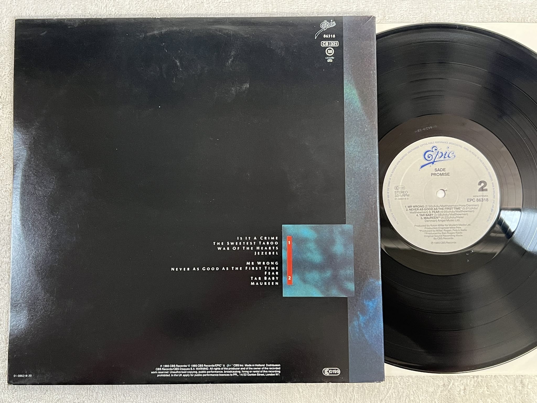 Omslagsbild för skivan SADE promise LP -85 Hol EPIC EPC 86318