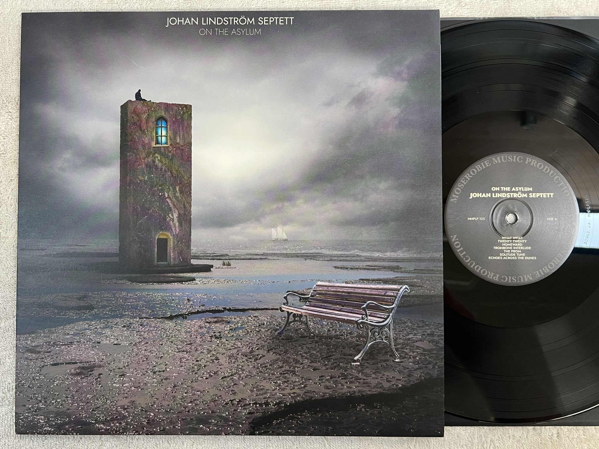 Omslagsbild för skivan Johan Lindström Septett – On The Asylum LP 2021 MOSEROBIE MUSIC MMPLP125