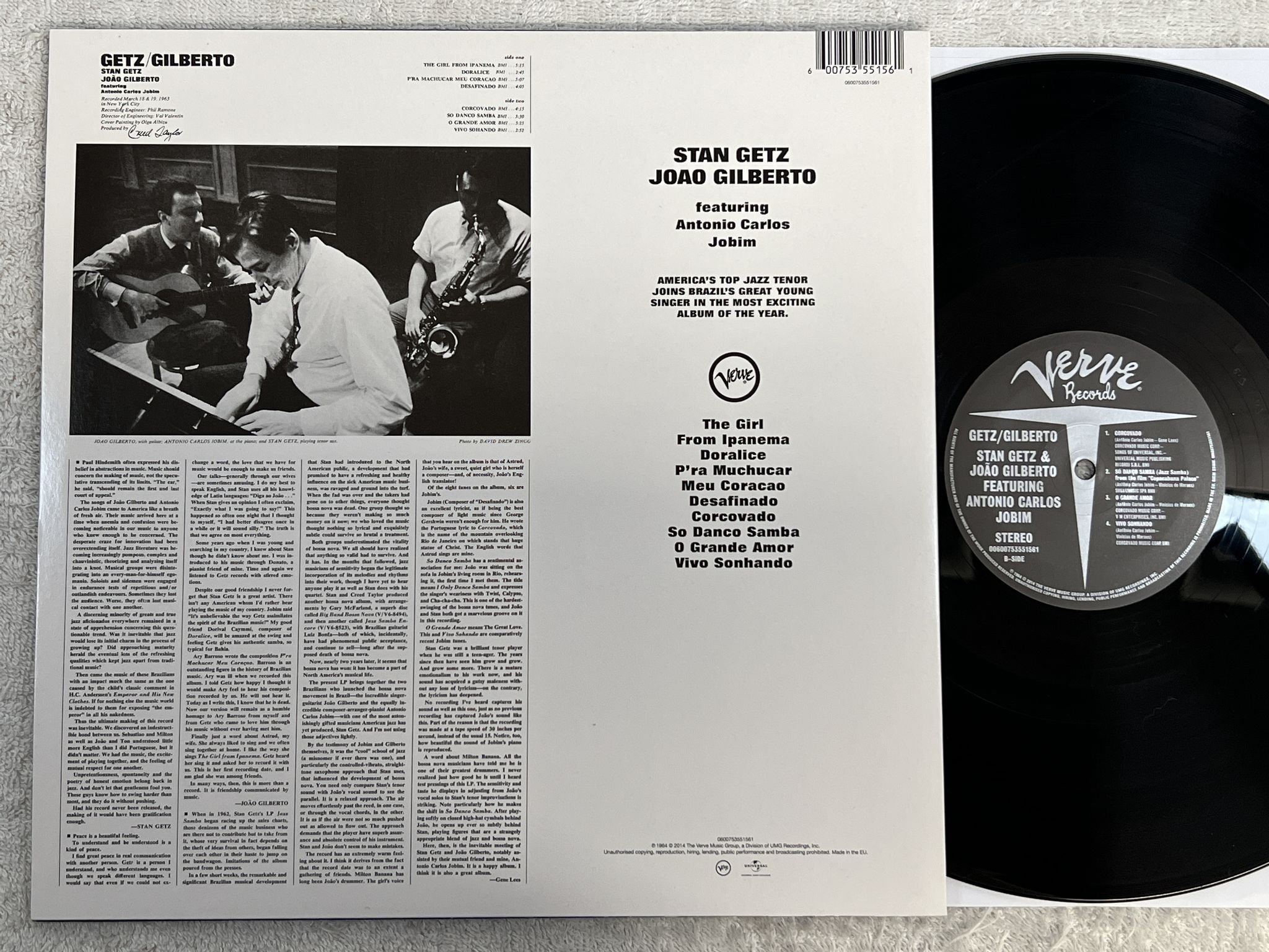 Omslagsbild för skivan STAN GETZ & JOAO GILBERTO Getz & Gilberto LP 2014 VERVE 0600753551561