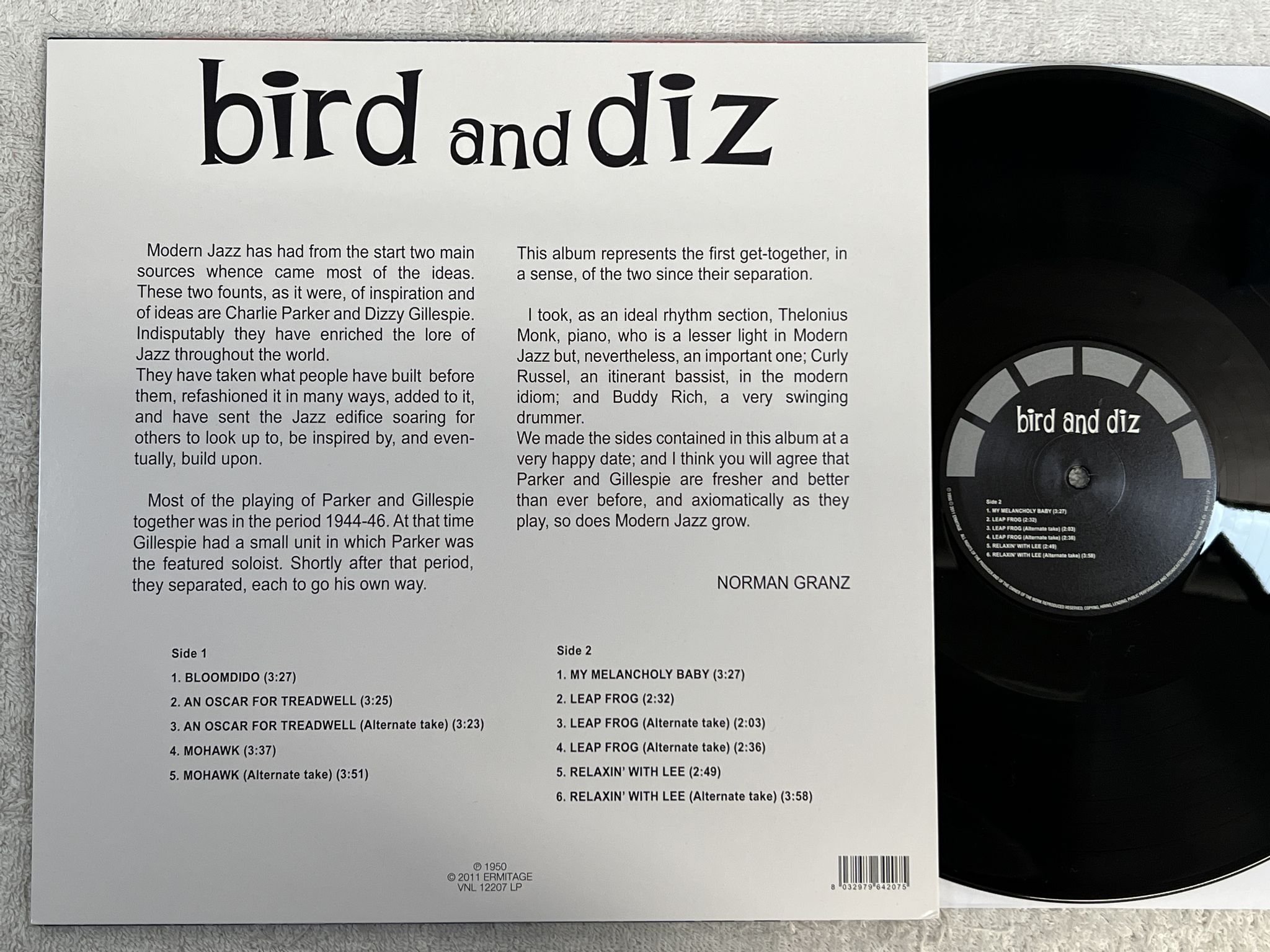 Omslagsbild för skivan Charlie Parker / Dizzy Gillespie – Bird And Diz LP 2011 Ita STUDIO MEDIA