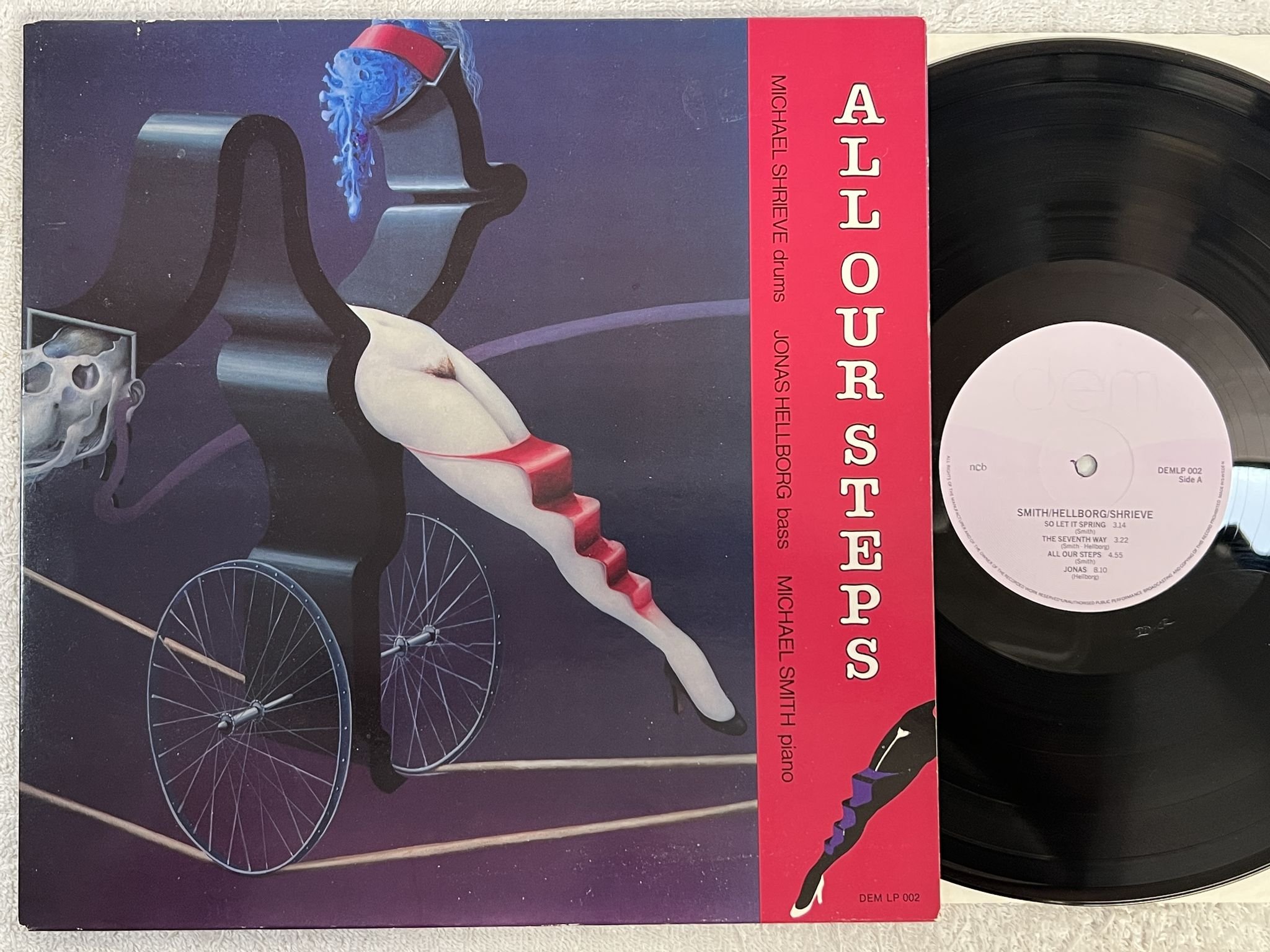 Omslagsbild för skivan SMITH / HELLBORG / SHRIEVE All Our Steps… LP -83 Swe DAY EIGHT DEM LP 002