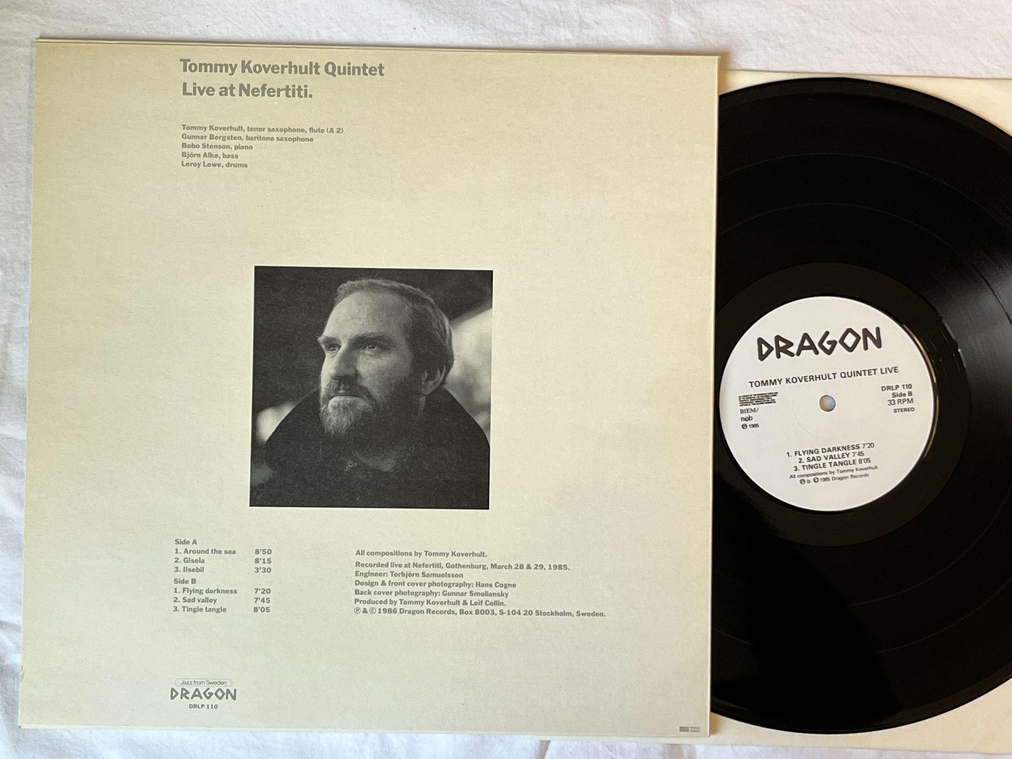 Omslagsbild för skivan TOMMY KOVERHULTS QUINTET live LP -85 DRAGON DRLP 110