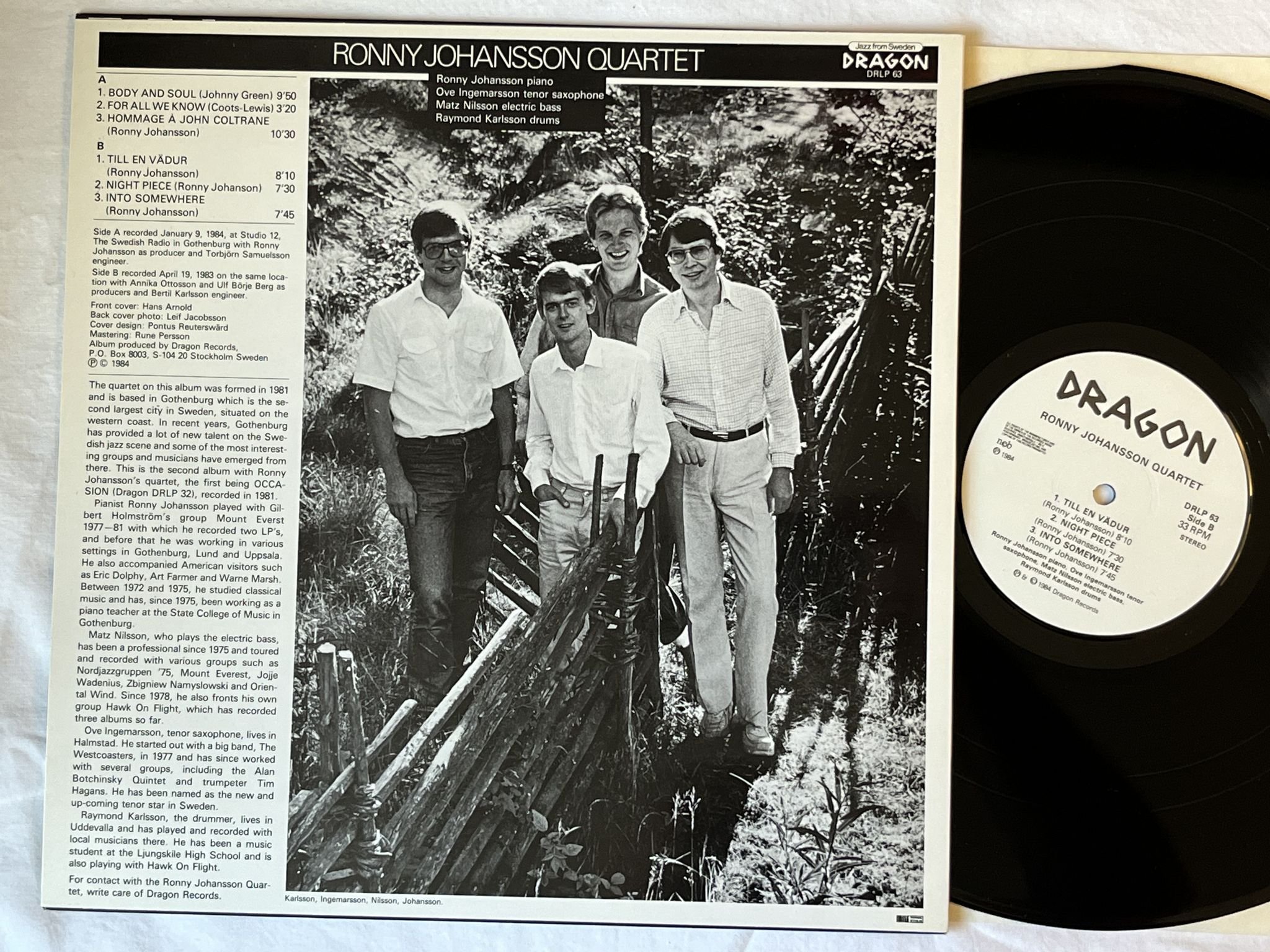 Omslagsbild för skivan RONNY JOHANSSON QUARTET body and soul LP -84 Swe DRLP 63 * Hans Arnold cover *