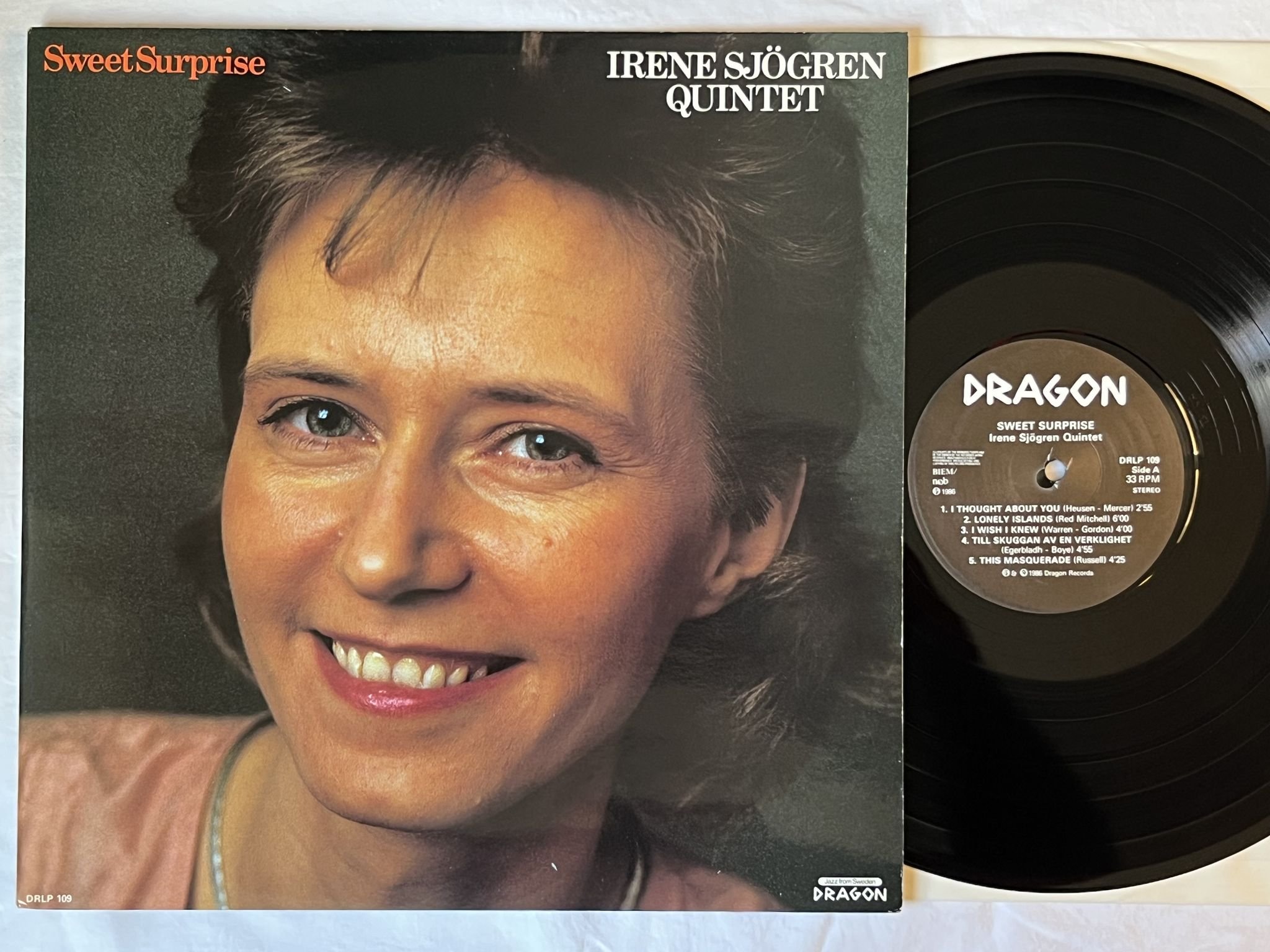 Omslagsbild för skivan IRENE SJÖGREN QUINTET sweet surprise LP -86 DRAGON DRLP 109