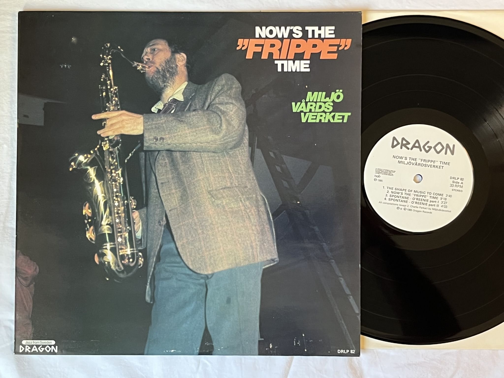 Omslagsbild för skivan MILJÖVÅRDSVERKET Now's The "Frippe" Time LP -85 DRAGON DRLP 82 ** FREE JAZZ **