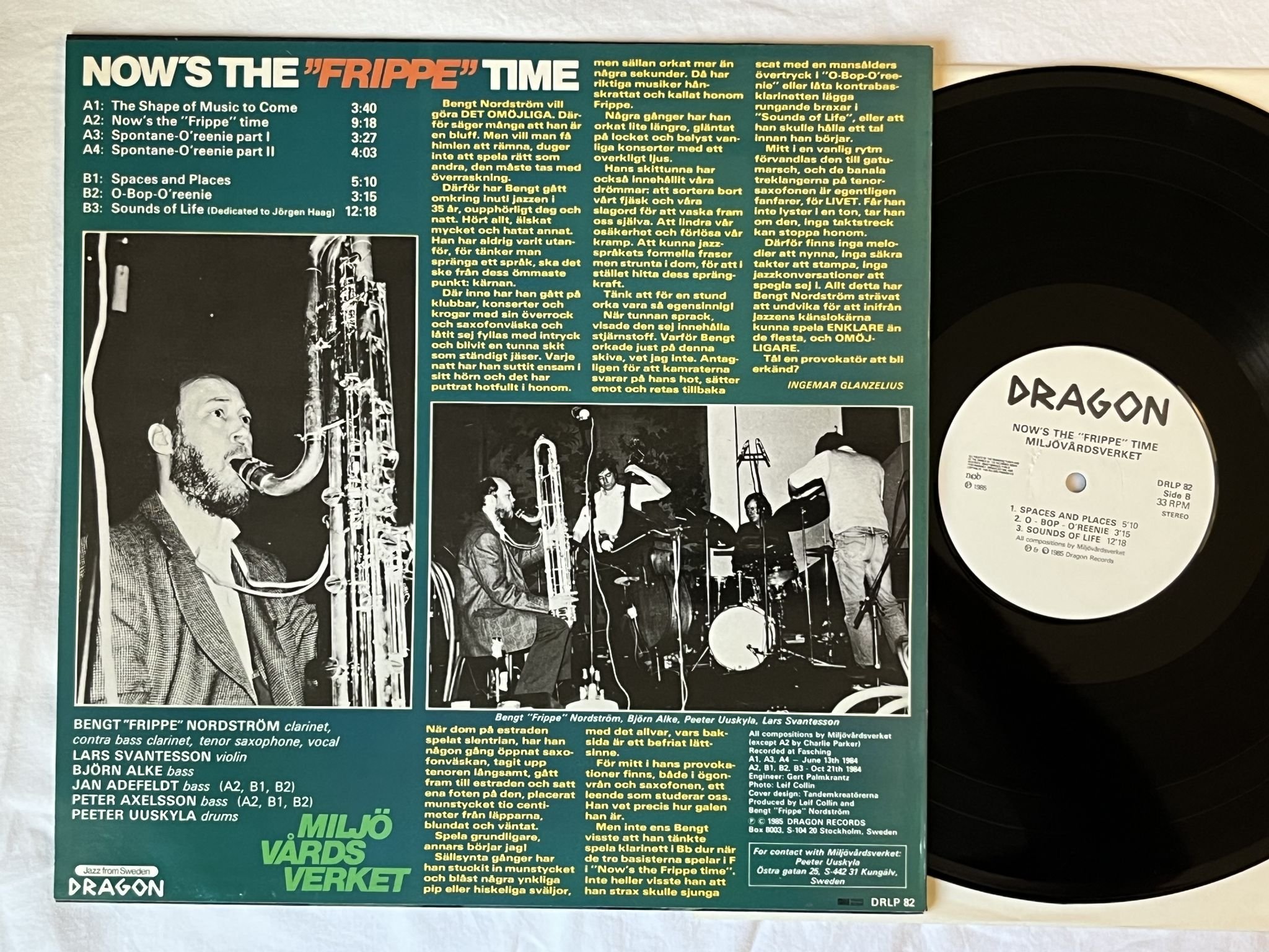 Omslagsbild för skivan MILJÖVÅRDSVERKET Now's The "Frippe" Time LP -85 DRAGON DRLP 82 ** FREE JAZZ **