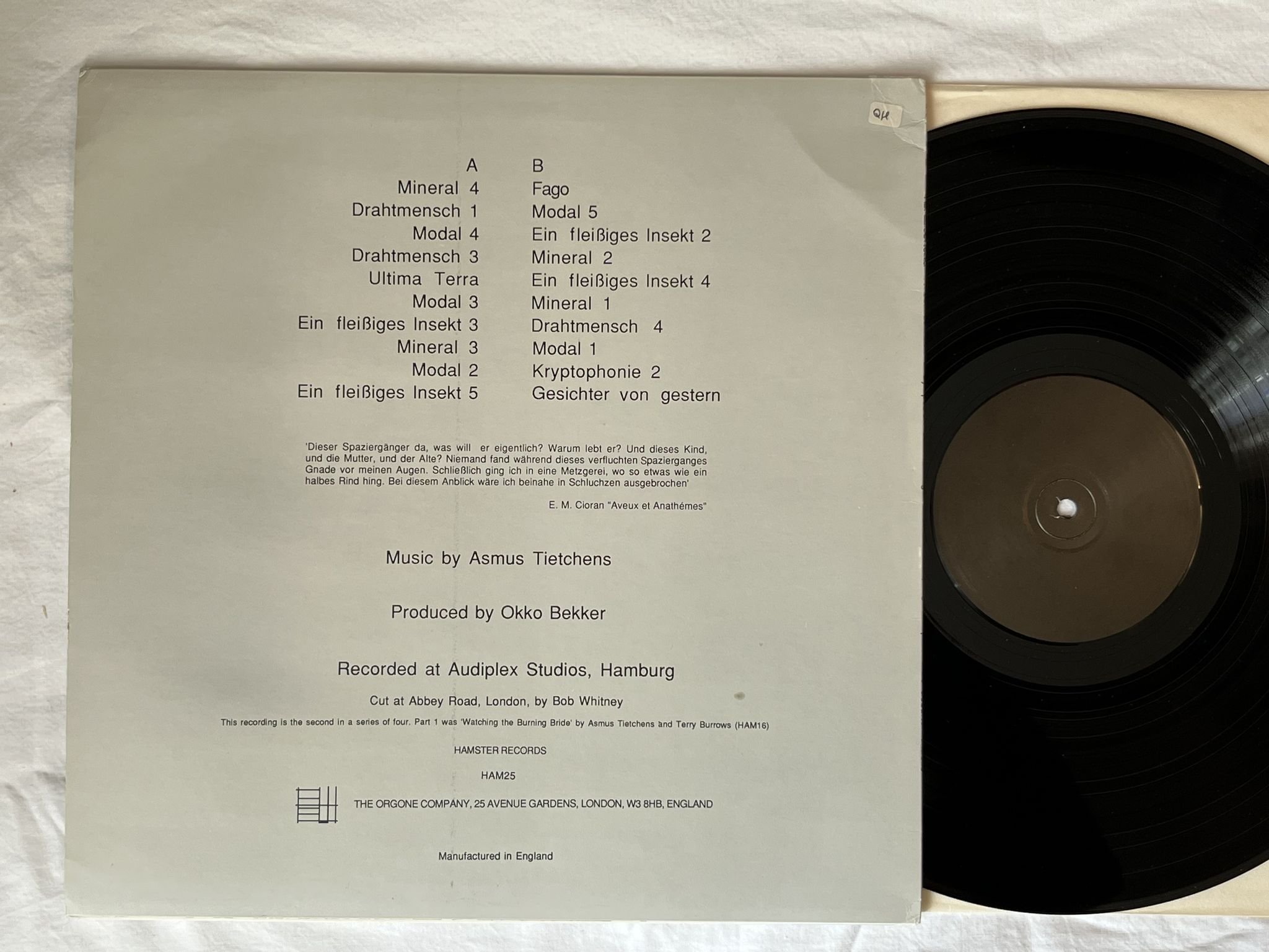 Omslagsbild för skivan ASMUS TIETCHENS Abfleischung LP -89 UK hamster records & tapes HAM25