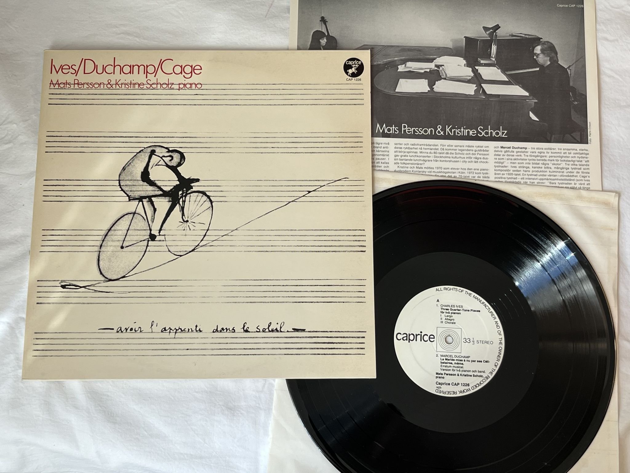 Omslagsbild för skivan Mats Persson & Kristine Scholz – Ives/Duchamp/Cage LP -82 caprice CAP 1226