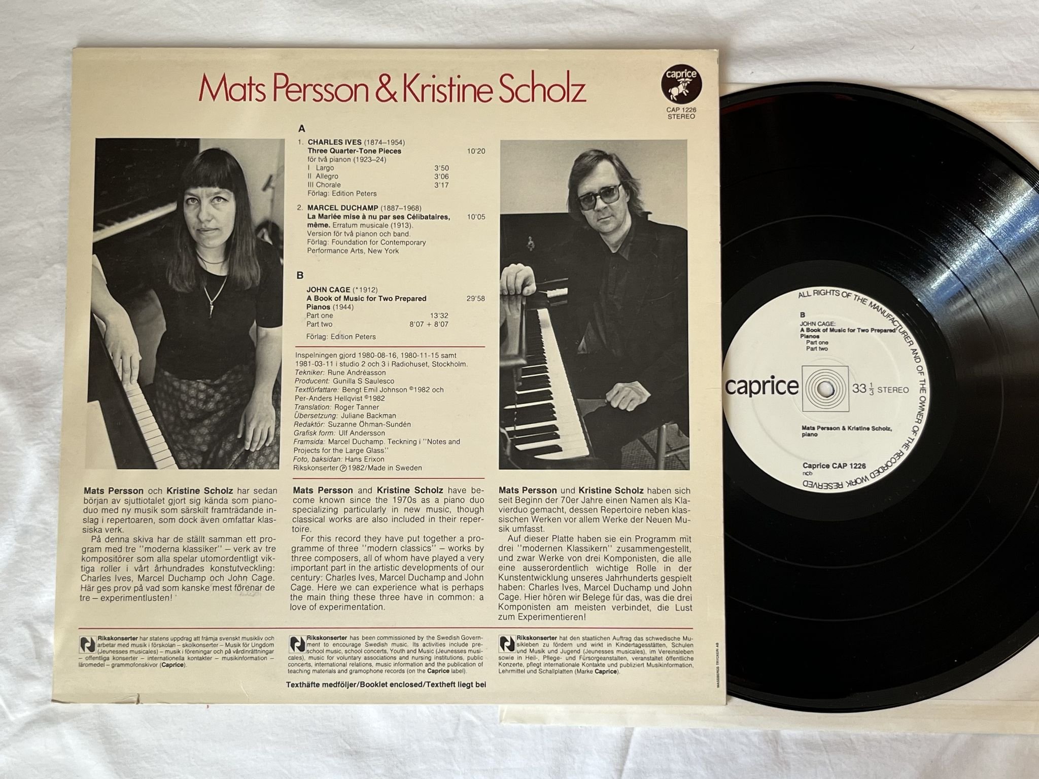 Omslagsbild för skivan Mats Persson & Kristine Scholz – Ives/Duchamp/Cage LP -82 caprice CAP 1226