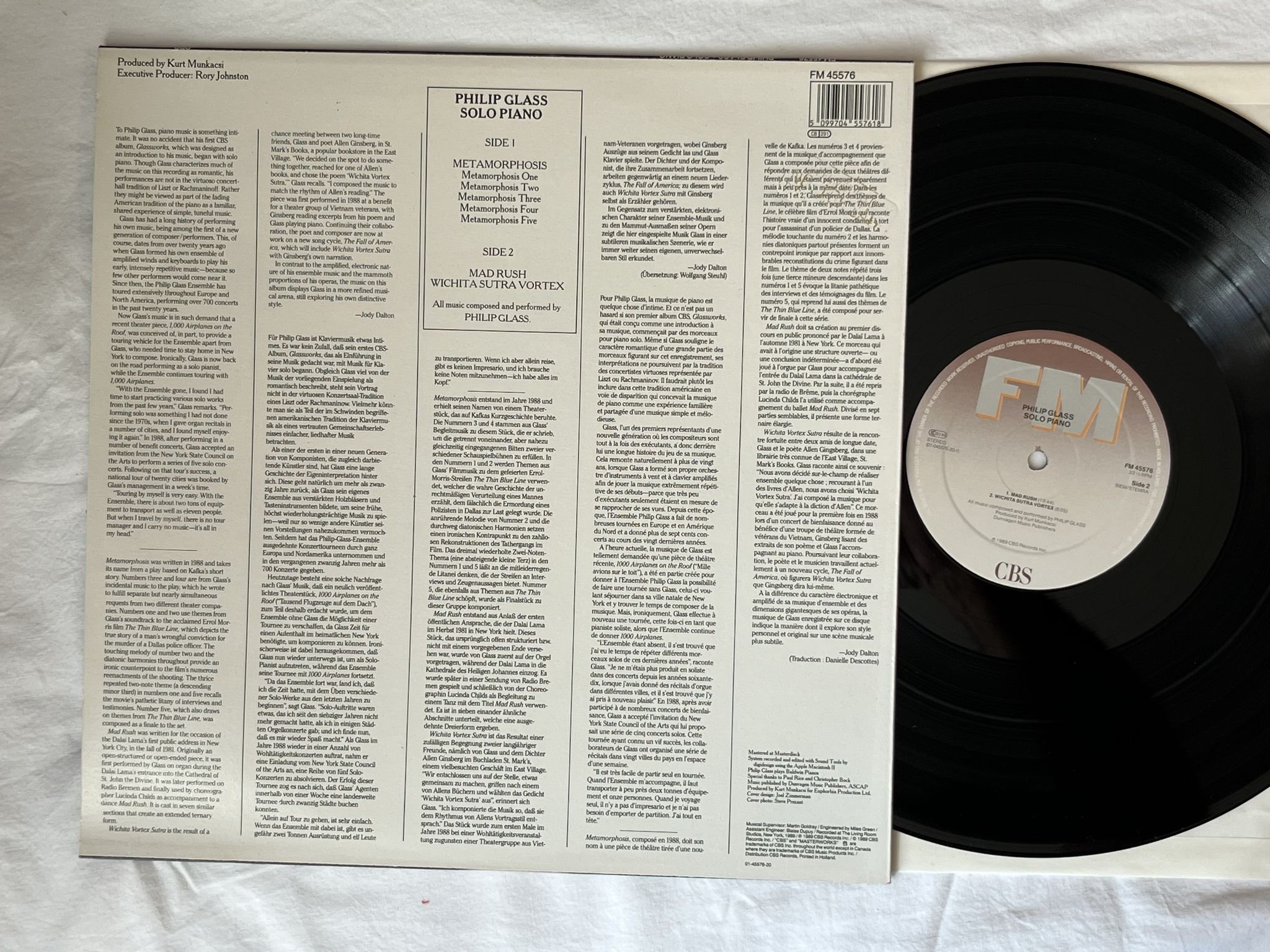 Omslagsbild för skivan PHILIP GLASS Solo Piano LP -89 CBS FM 45576 ** POST-MODERN **