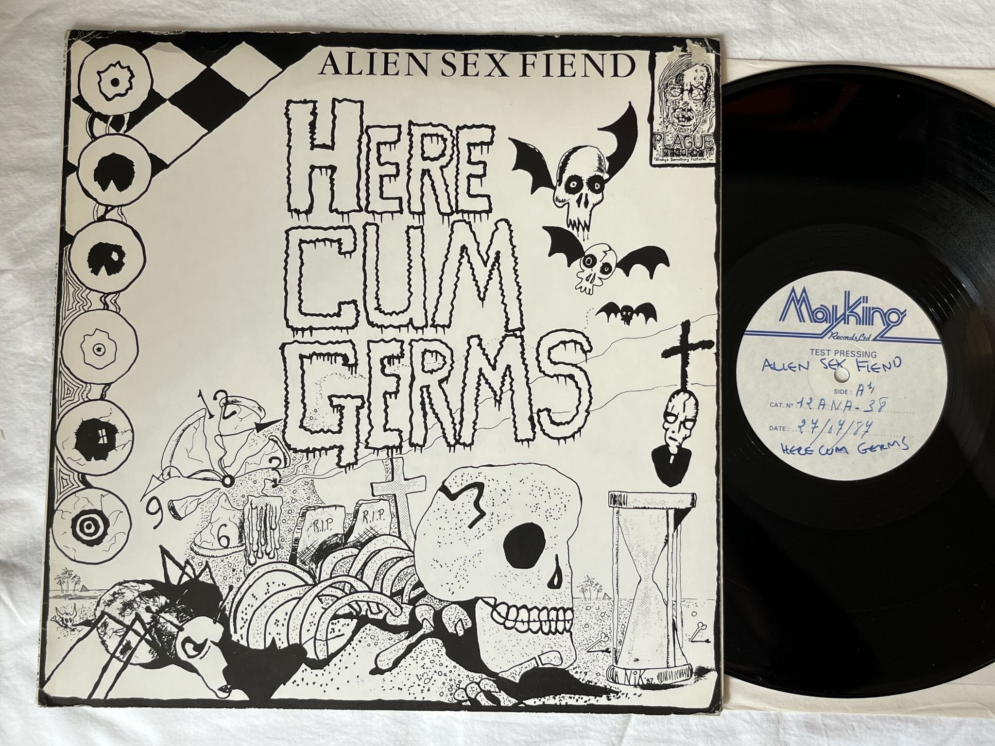 Omslagsbild för skivan ALIEN SEX FIEND here cum germs LP -87 UK ANAGRAM 12 ANA 38 ** Test Pressing **