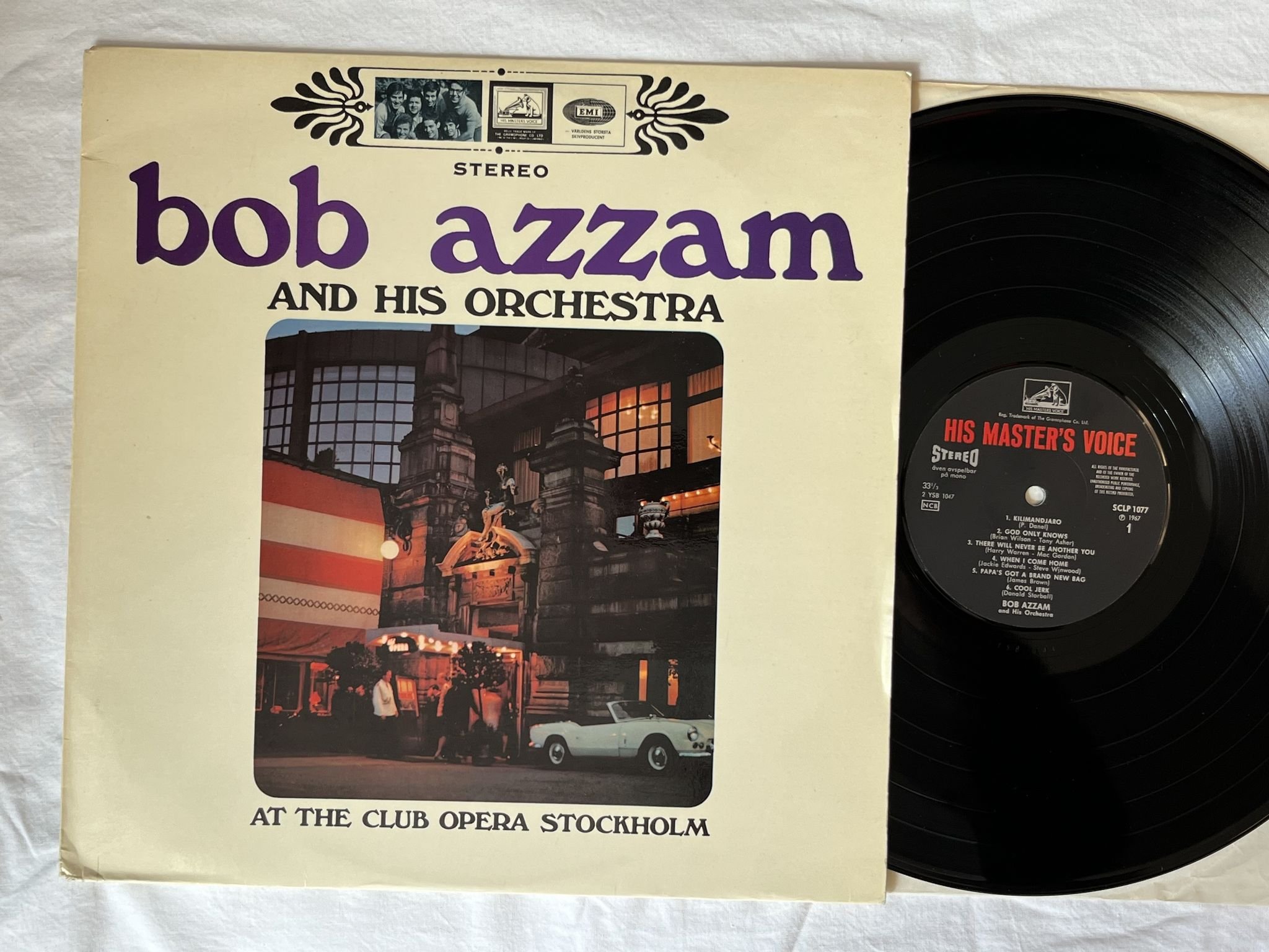 Omslagsbild för skivan BOB AZZAM At The Club Opera Stockholm LP -67 HMV SCLP 1077 *Batucada Por Favor