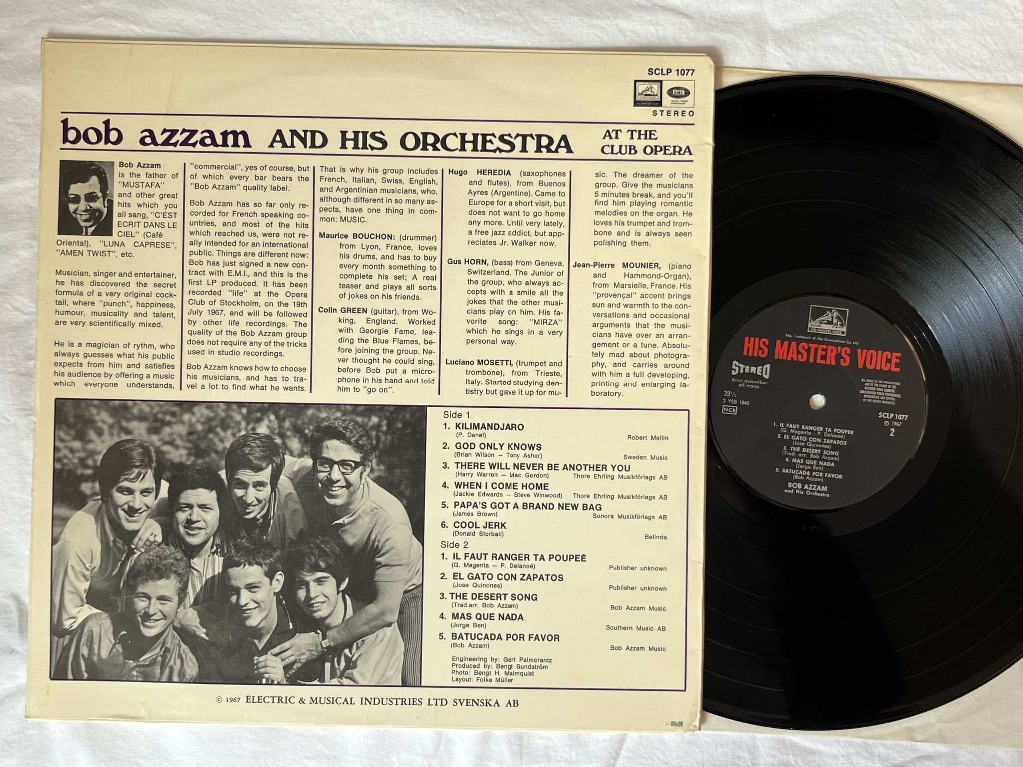 Omslagsbild för skivan BOB AZZAM At The Club Opera Stockholm LP -67 HMV SCLP 1077 *Batucada Por Favor