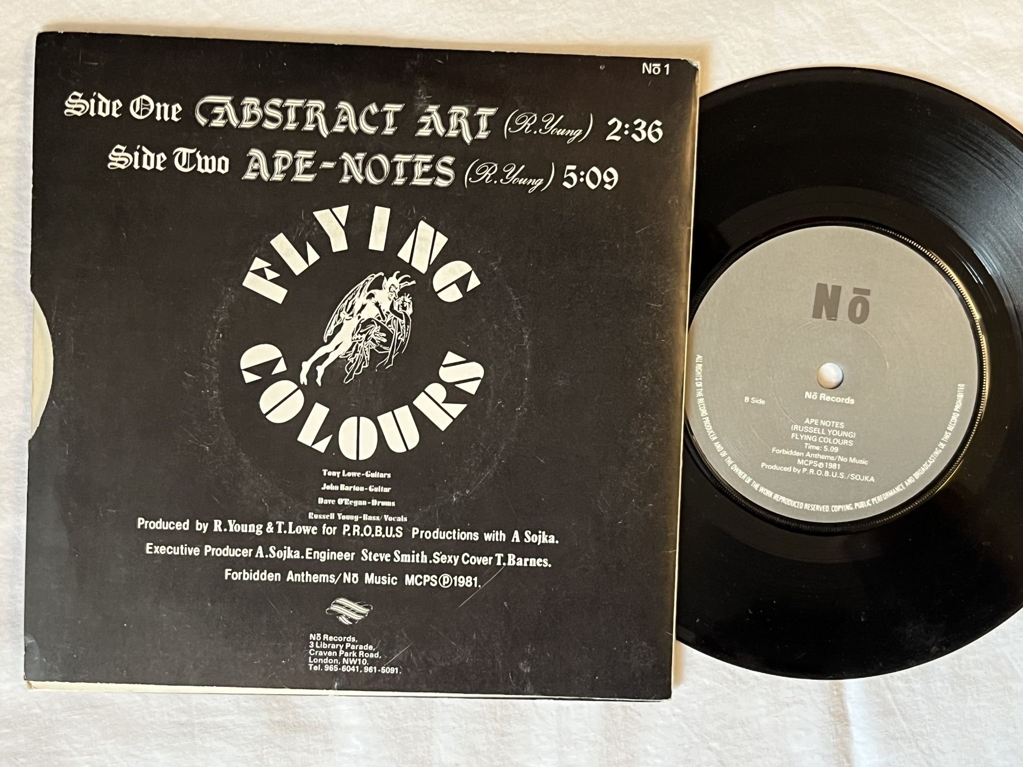 Omslagsbild för skivan ABSTRACT ART flying colours 7" -81 UK * NO RECORDS NO1 *** POWER POP ***