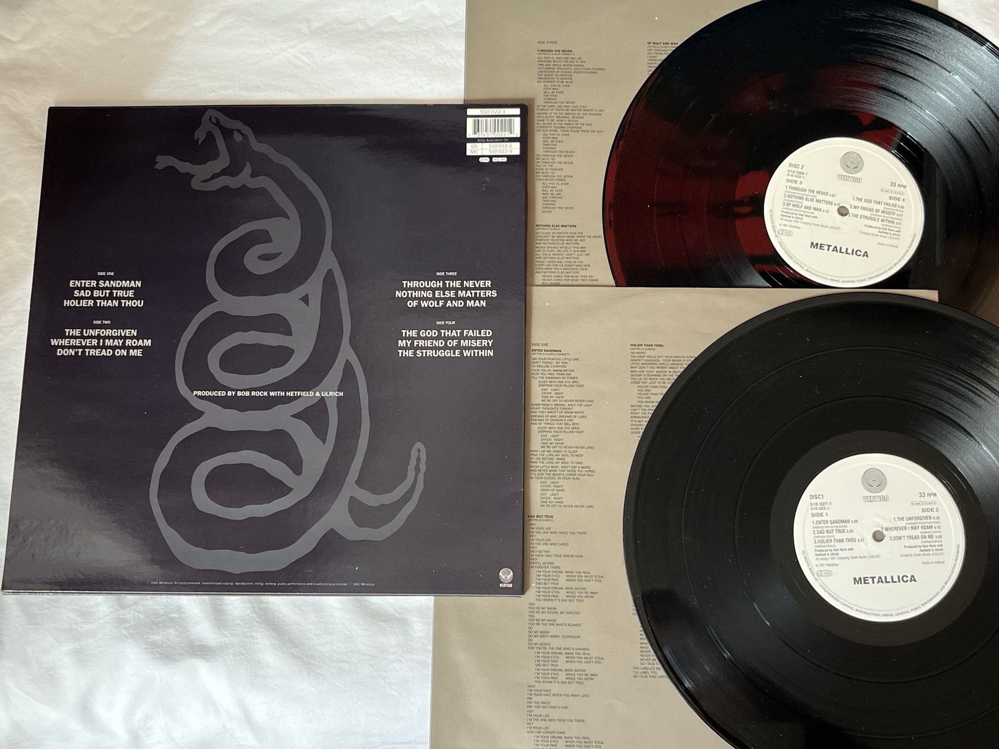 Omslagsbild för skivan METALLICA s/t 2xLP -91 eu VERTIGO 510 022-1 *** HIGHLY IN DEMAND CLASSIC ***